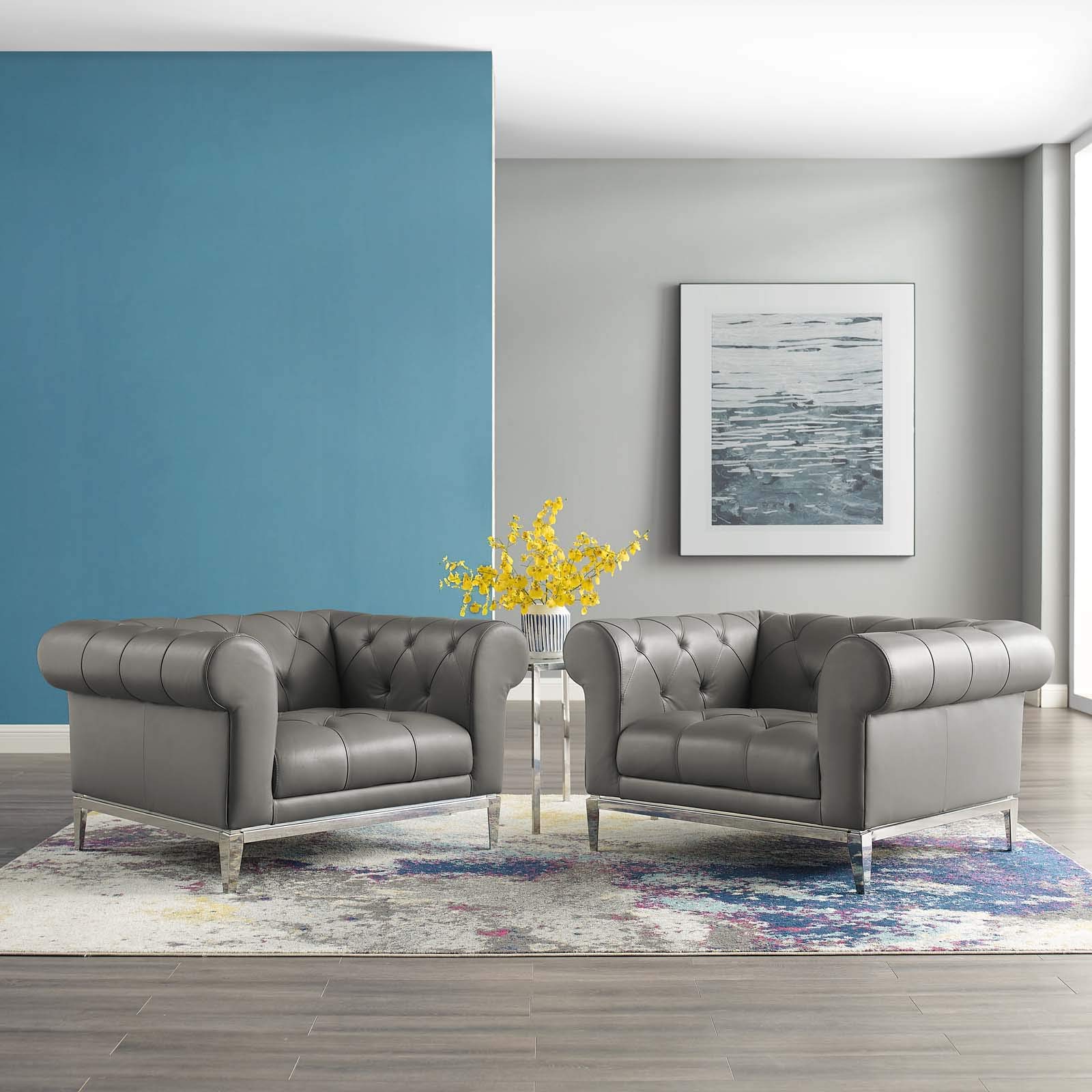 Modway Idyll Modern Gray Living Room Furniture Set - Sofa, Loveseat & Chair for Cozy Home Decor