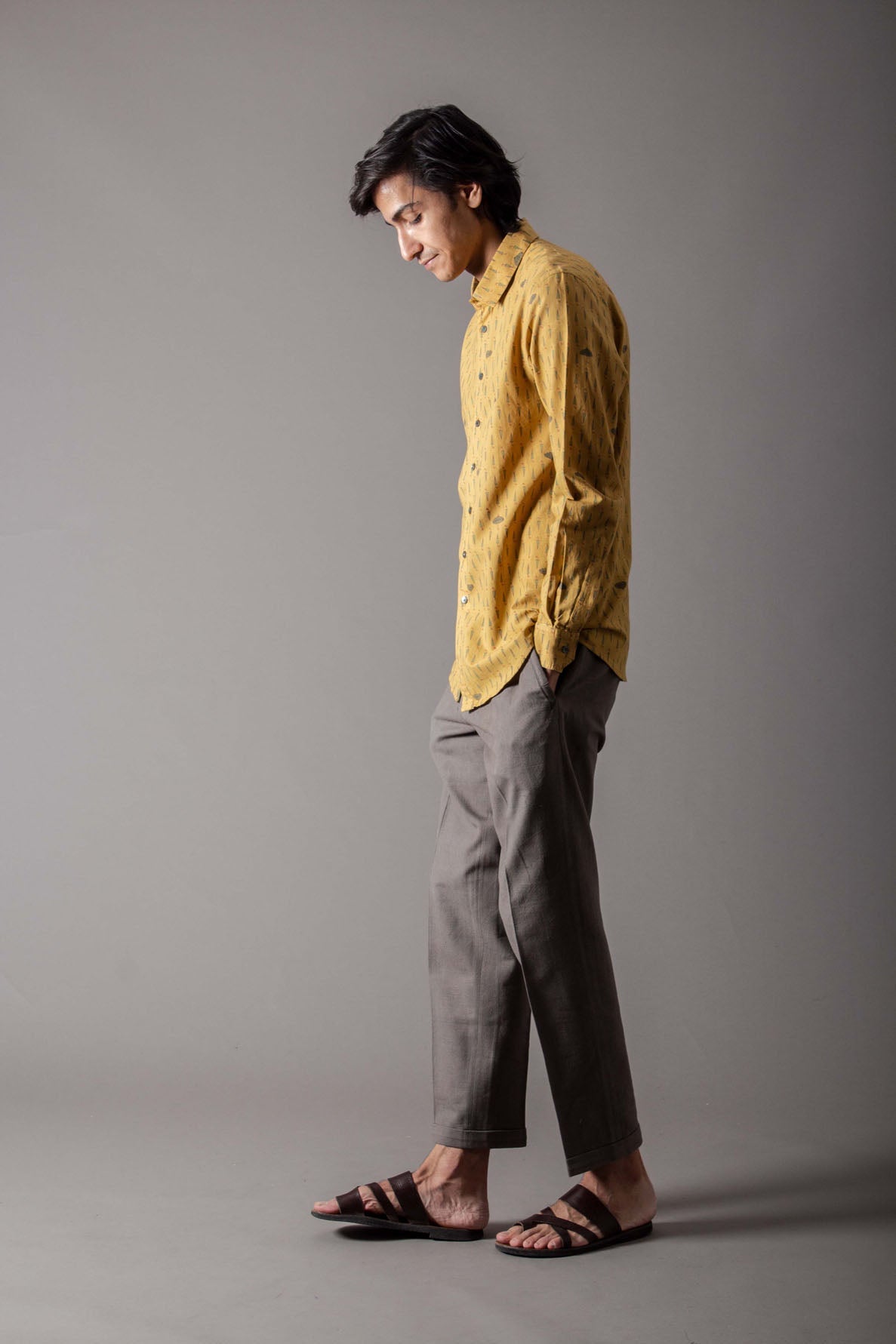 Classic Mustard Yellow Handwoven Cotton Shirt Umbrella - Perfect for Outdoor Events, Beach Trips, and Rainy Days