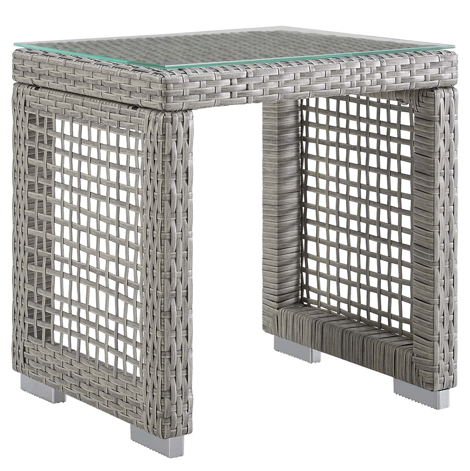 Modway Aura Outdoor Patio Side Table - Gray Wicker Rattan Coffee Table for Garden, Poolside & Balcony Decor