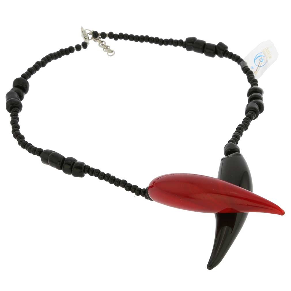 Authentic Murano Glass Horn Necklace in Red & Black - Handmade Venetian Jewelry for Women, Gift for Her, Perfect for Parties & Special Occasions