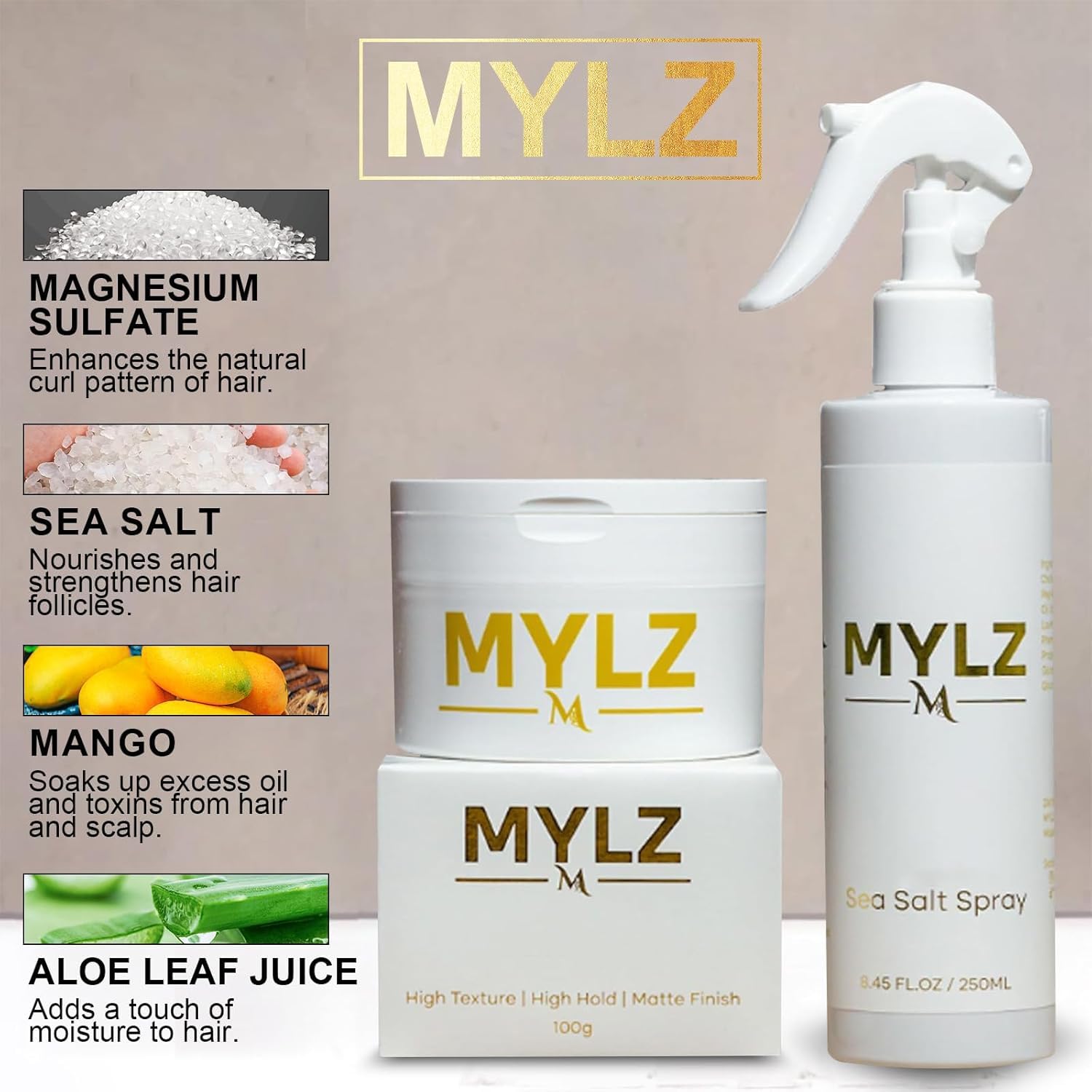 Mylz Sea Salt Spray for Men with Mango & Clay Texture Pack - Volumizing & Texturizing Hair Styling Spray for Beachy Waves & Matte Finish - Perfect for Daily Use, Beach Days & Styling Events