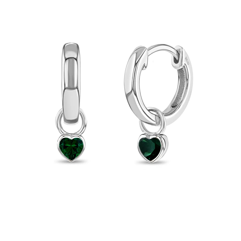 925 Sterling Silver Petite Heart Hoop Earrings with Cubic Zirconia Birthstones - 12mm Dainty Charm Earrings for Girls & Teens - Perfect Birthday Gift, Christmas Present & Everyday Jewelry for Young Women