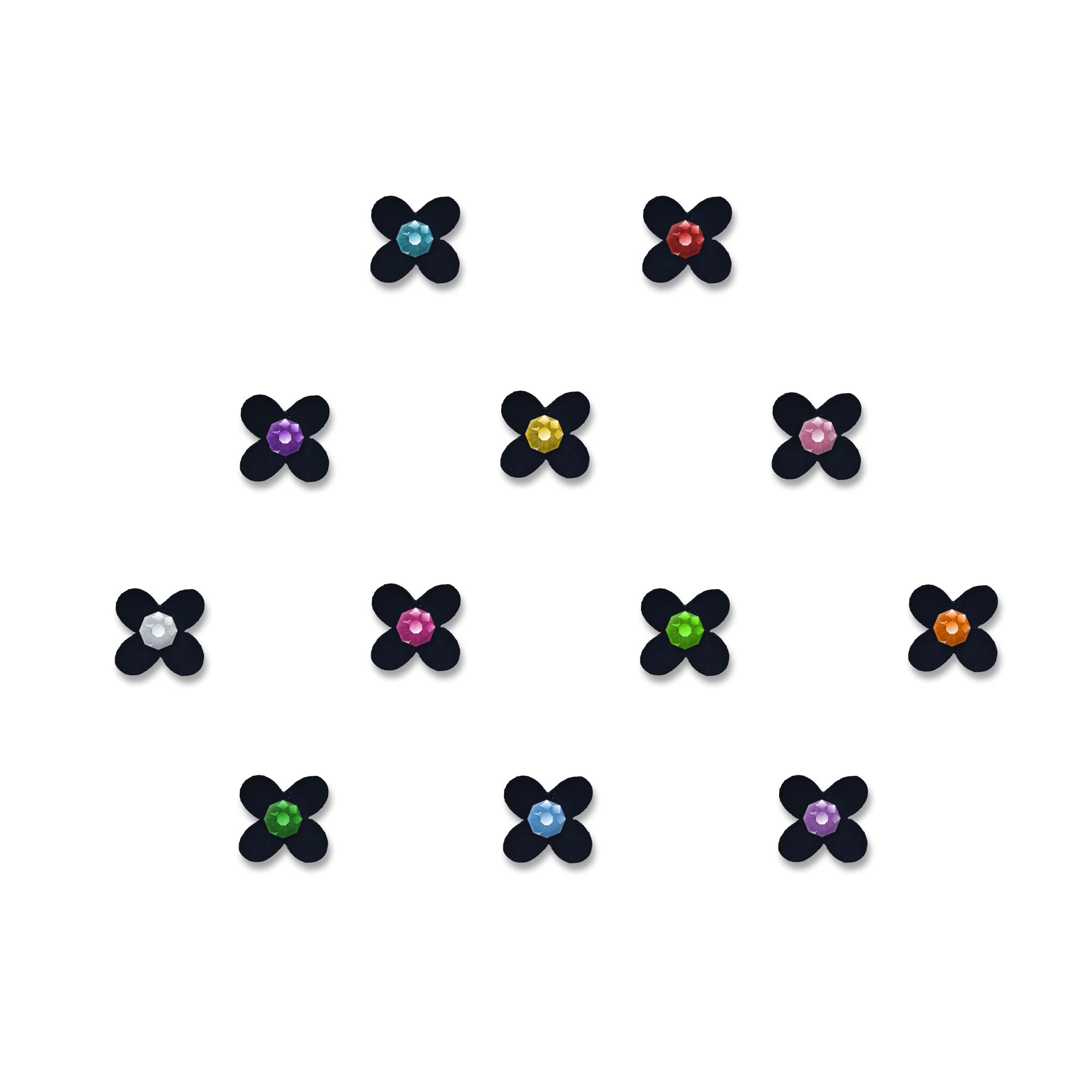 Comet Busters Cute Black Floral Baby Bindis with Colorful Stones - 6mm Kids Face Decoration Stickers (BB064) for Parties, Halloween, and Festive Celebrations