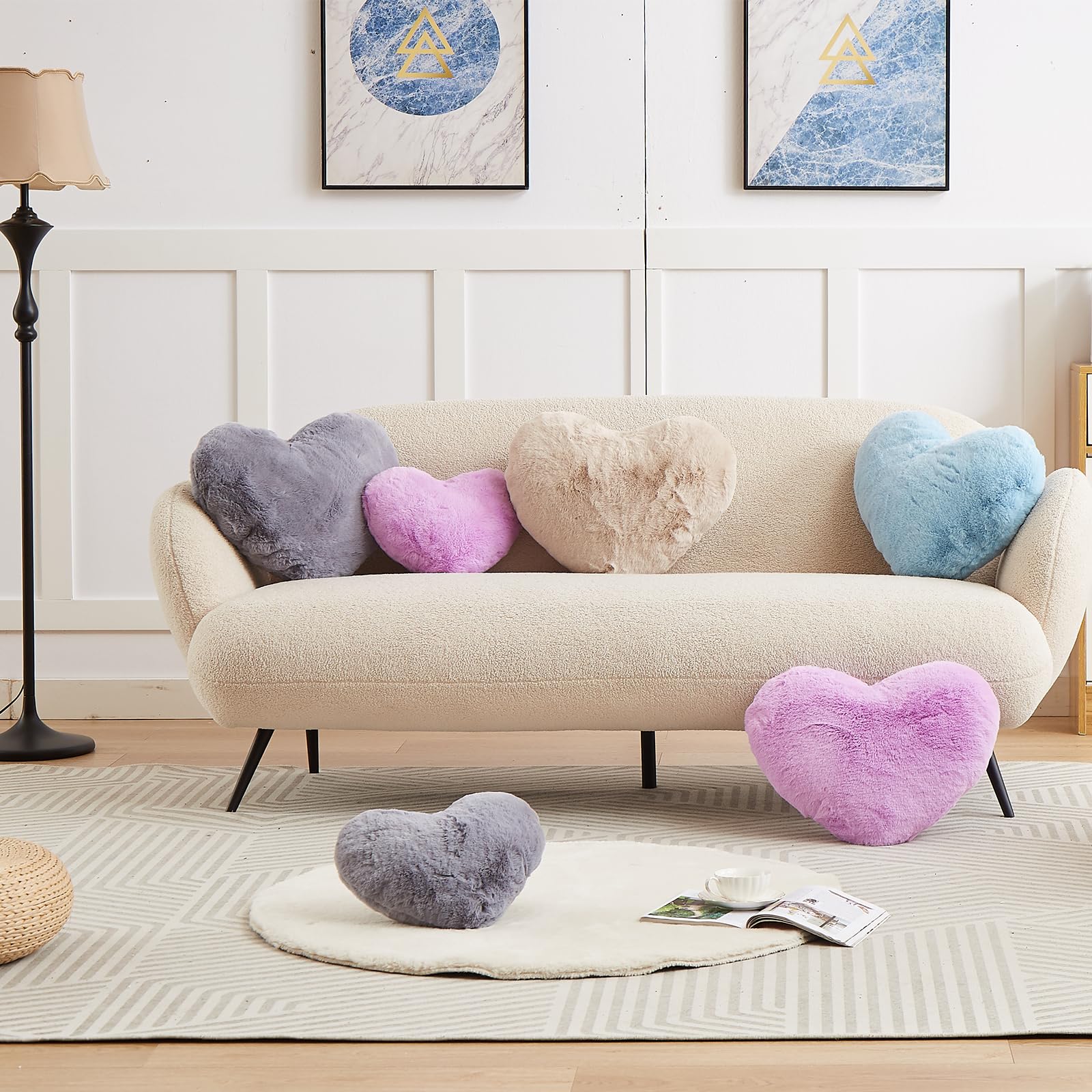 YRXRUS 14x17 Inch Large Heart Shaped Pillow - Soft Faux Rabbit Fur Coquette Decor for Living Room, Bedroom, Indoor & Outdoor - Perfect Valentine's Gift, Anniversary Present, and Cozy Home Decoration (Purple)