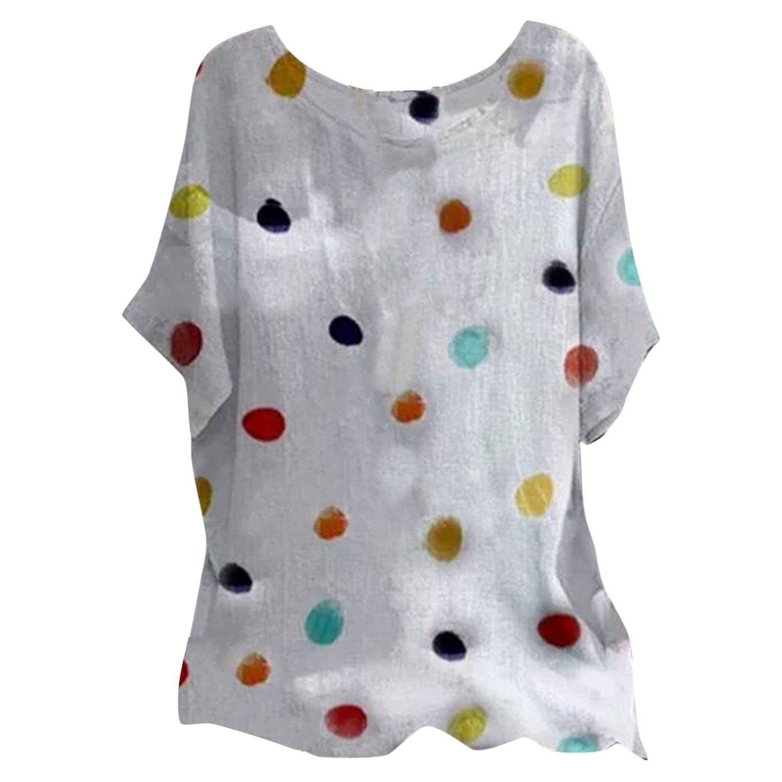 YfiDSJFGJ Women's Vintage Floral Print Cotton-Blend Short Sleeve Blouse - Fashion O-Neck T-Shirt Top for Casual Wear, Summer Outfits & Office Attire