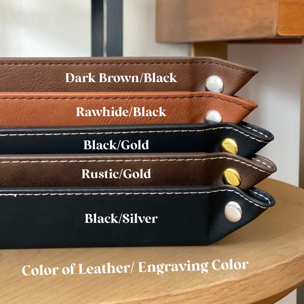 Personalized Monogram Leather Valet Tray - Custom Engraved Vegan Leather Catch All Tray for Desk Storage & Organization | Perfect for Jewelry, Keys, Coins & Everyday Essentials