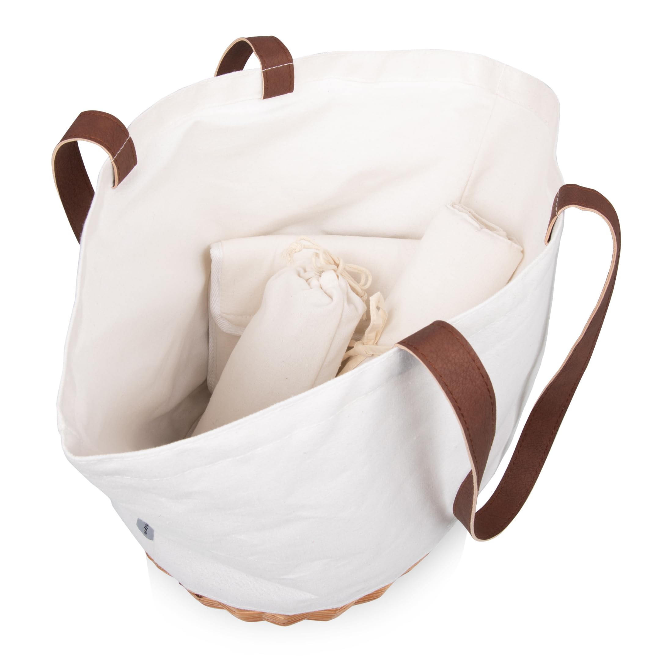 PICNIC TIME Promenade Picnic Basket for 2 - Willow & Canvas Picnic Set with Utensils, Wine Glasses, Plates - Perfect for Romantic Dates, Outdoor Dining, Beach Picnics & Park Outings (Beige)