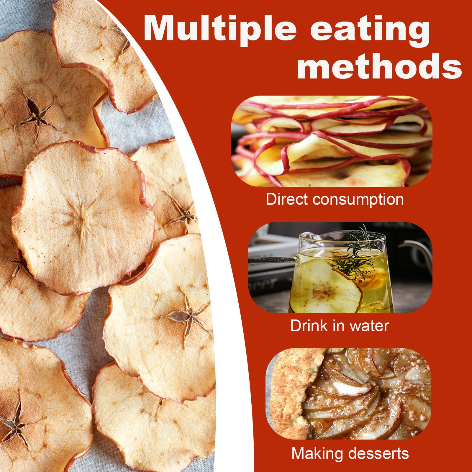 Premium Dried Apple Slices 10.58oz (300g) | Vegan, No Sugar Added Dehydrated Fruit Snacks | Freeze-Dried Crispy & Light | Perfect for Baking, Cake Decor, Cocktail Garnish & DIY Crafts | Healthy On-the-Go Snack for Work, School & Hiking