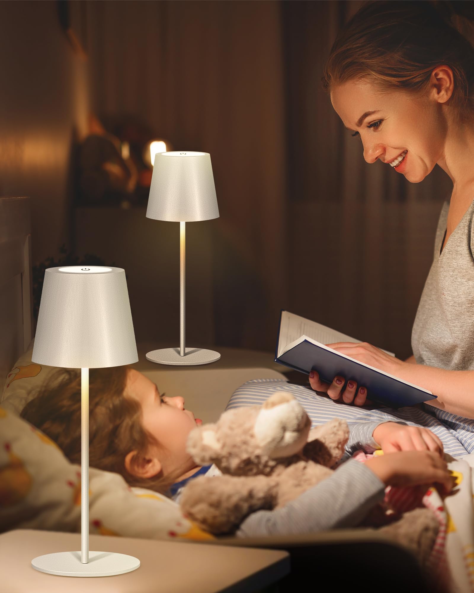 2Pack Cordless Table Lamp - Wireless Bottle Lamp with 3-Level Dimming, 5000mAh Rechargeable Battery, One-Touch Power Off, Waterproof LED Portable Desk Light for Bedroom, Bars, Camping, Outdoor (White) - Perfect for Night Reading, Parties & Emergency Lighting