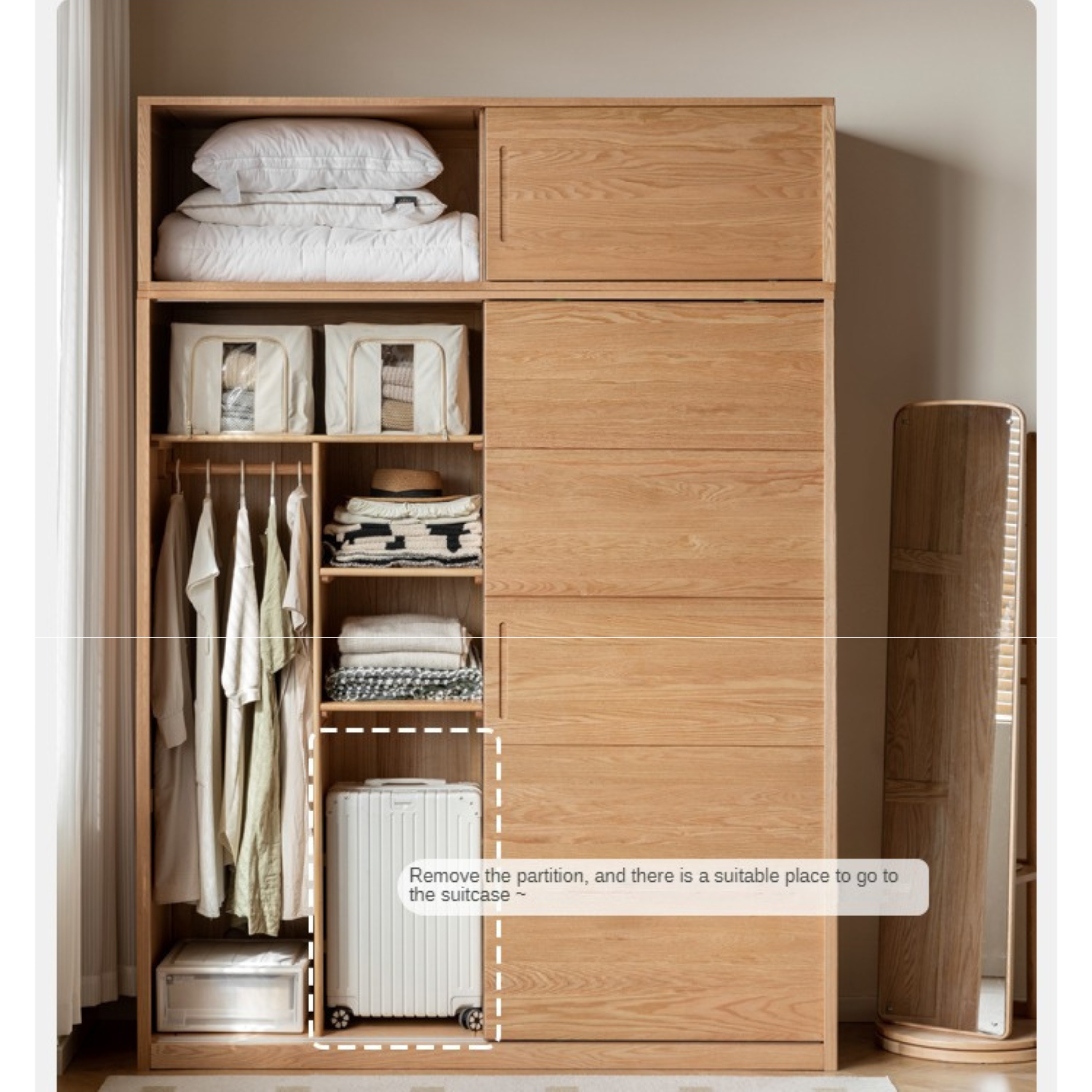 Solid Oak Wood Sliding Door Wardrobe Closet - Modern & Durable Storage for Bedroom, Living Room, or Walk-In Closet Organization