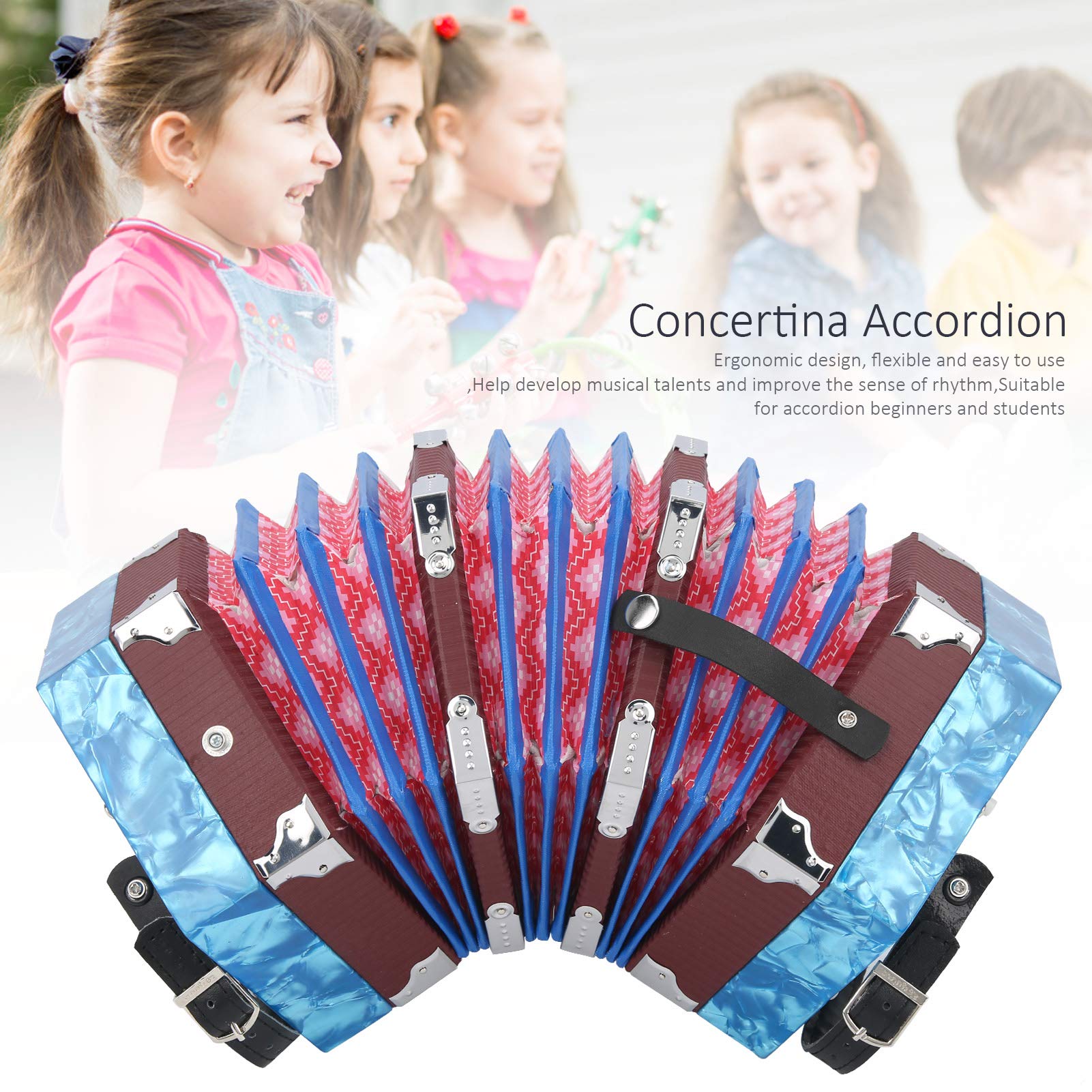 Professional Sky Blue Concertina Accordion - Portable Hand Piano for Adults, Students & Beginners | Perfect for Performances, Practice & Music Lessons
