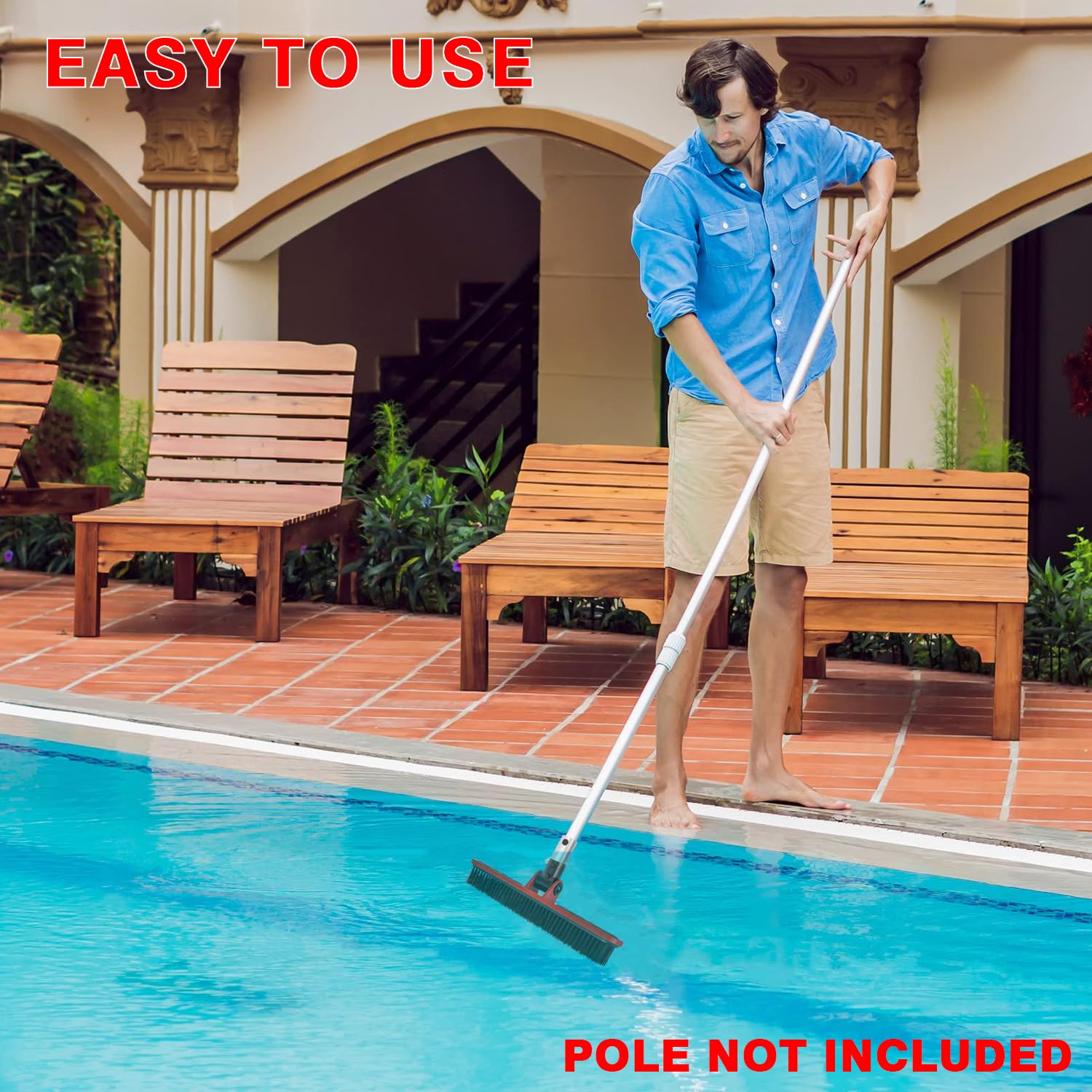 Heavy-Duty Pool Brush Head for Inground Pools - Durable Pool Scrub Brush with Reinforced Bristles for Cleaning Pool Walls and Floors - Red Plastic Swimming Pool Cleaning Brush - Perfect for Weekly Pool Maintenance and Deep Cleaning