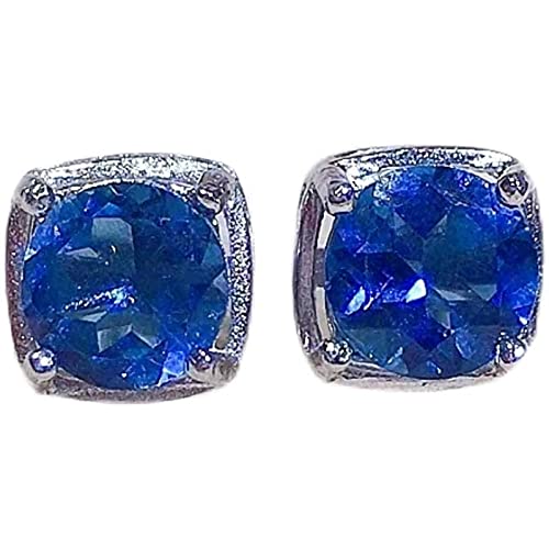 Myer Natural London Blue Topaz Princess Cut Earrings - 14K Gold Plated Sterling Silver Handmade Jewelry for Women | Perfect for Engagement, Wedding & Special Occasions