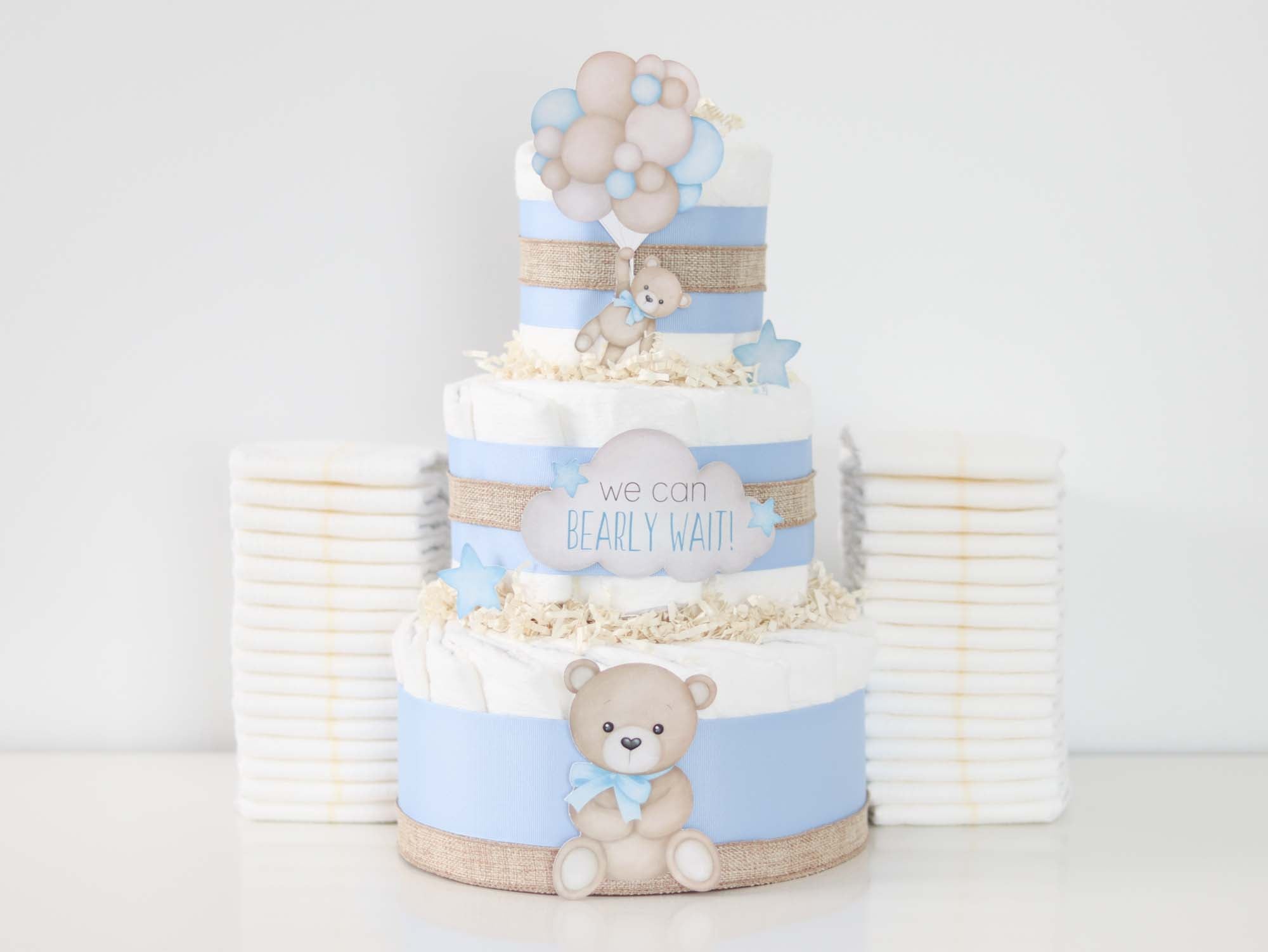 Adorable Blue Teddy Bear Diaper Cake - Perfect Baby Shower Gift & Nursery Decor - SKU: DCBG1003