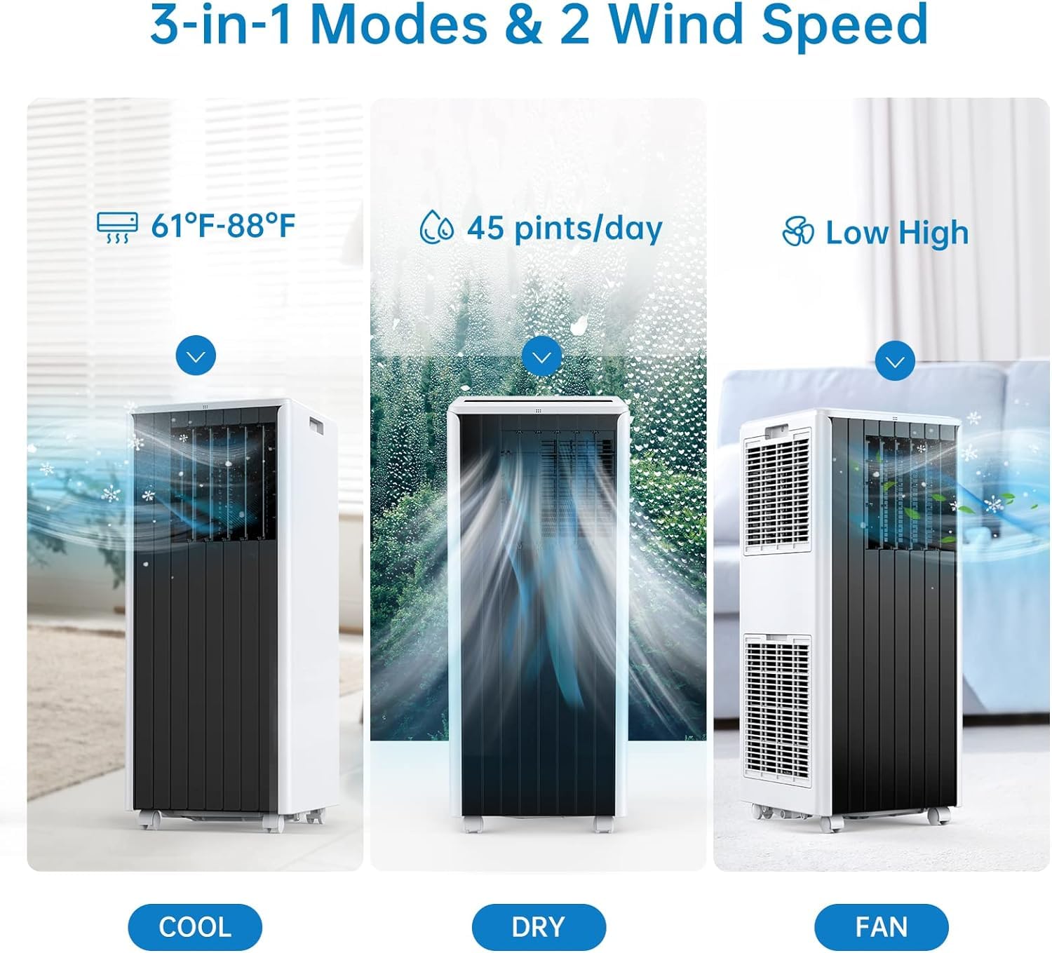 8000 BTU Portable Air Conditioner - 3-in-1 Cooling Unit with Dehumidifier & Fan for Rooms Up to 350 Sq.Ft | Includes Window Installation Kit, Remote Control & LED Display | Perfect for Home, Office, Dorm, Bedroom & Small Spaces | Energy Efficient Cooling with 24-Hour Timer