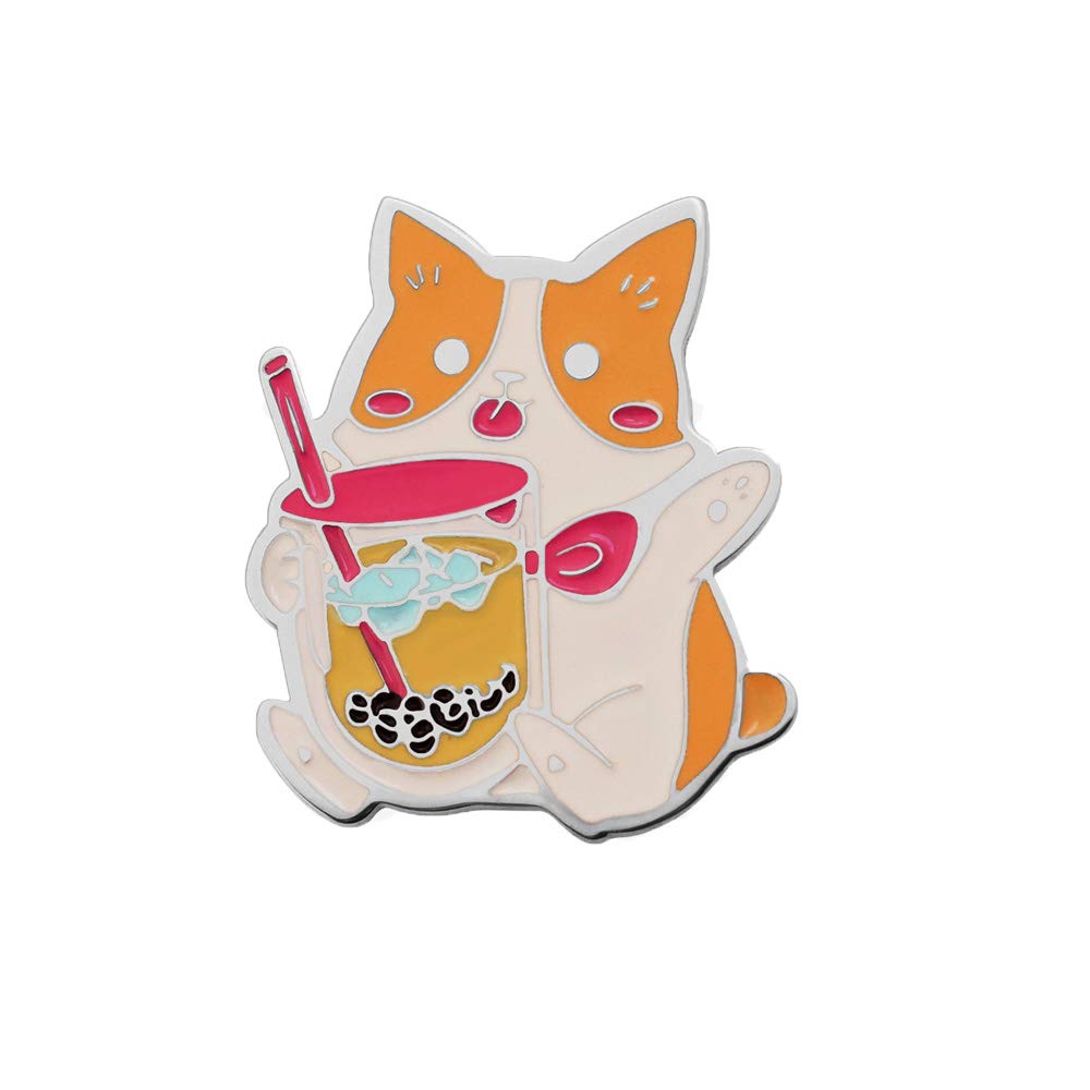 Bubble Tea Dog Enamel Pin - Stainless Steel Brooch for Pet Lovers