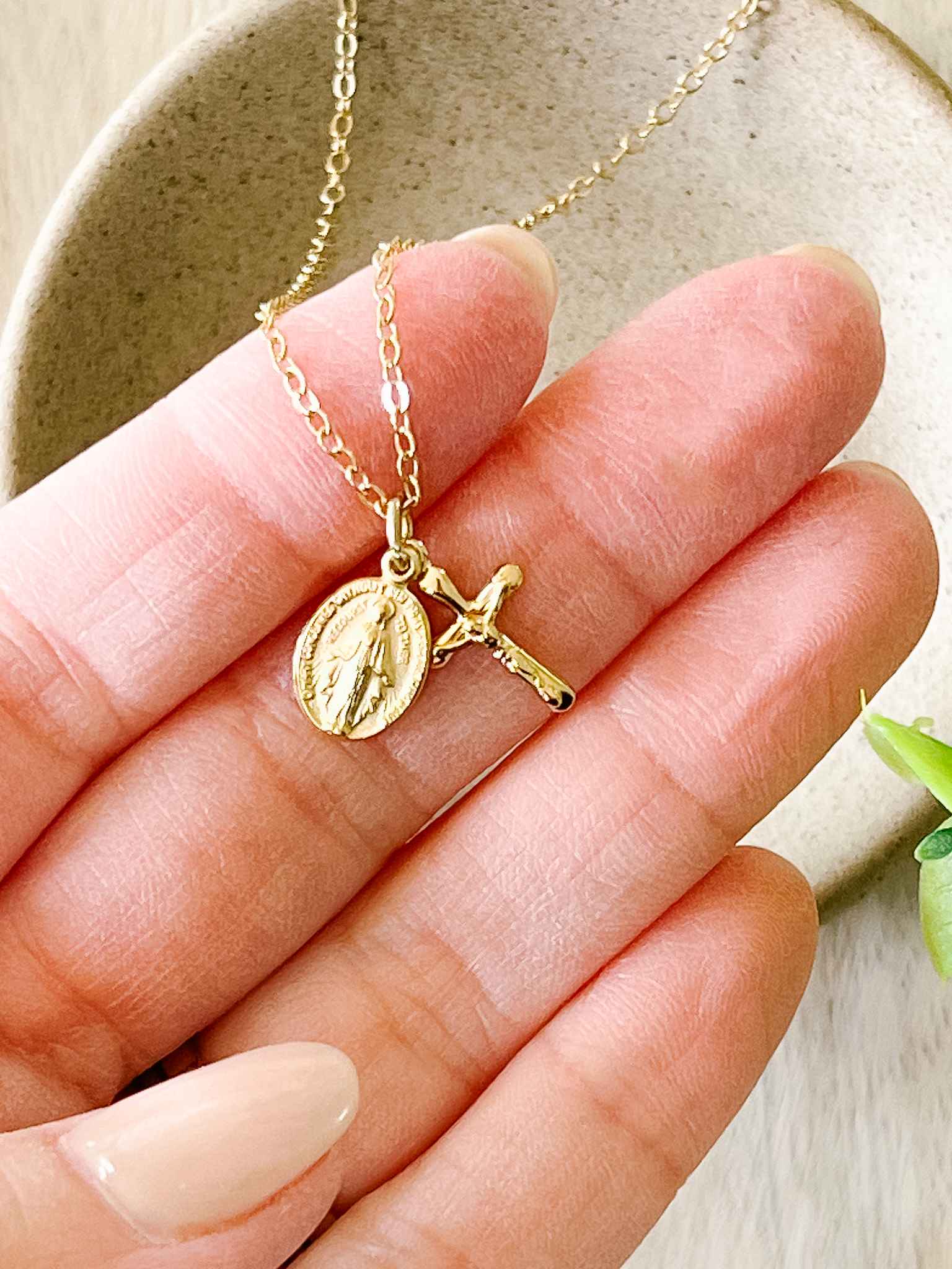 Petite Miraculous Medal & Crucifix Necklace - Religious Jewelry for Women - Perfect for Baptism, First Communion & Daily Faith Inspiration
