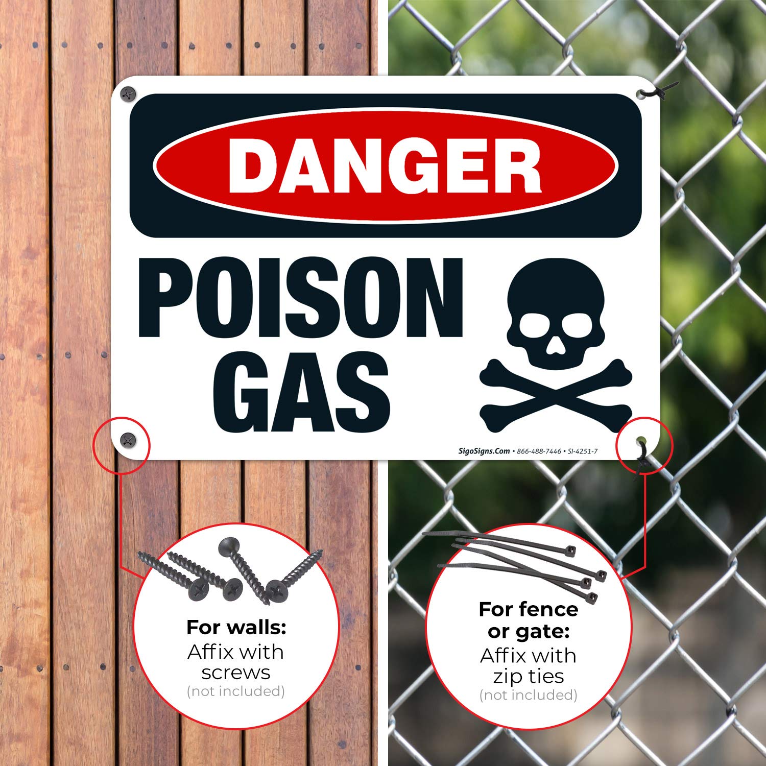 OSHA Danger Sign - Poison Gas Warning Sign, 10x7 Inches, Rust-Free .040 Aluminum, Fade-Resistant for Indoor/Outdoor Use | Made in USA | Ideal for Industrial Safety, Chemical Storage & Hazardous Work Areas