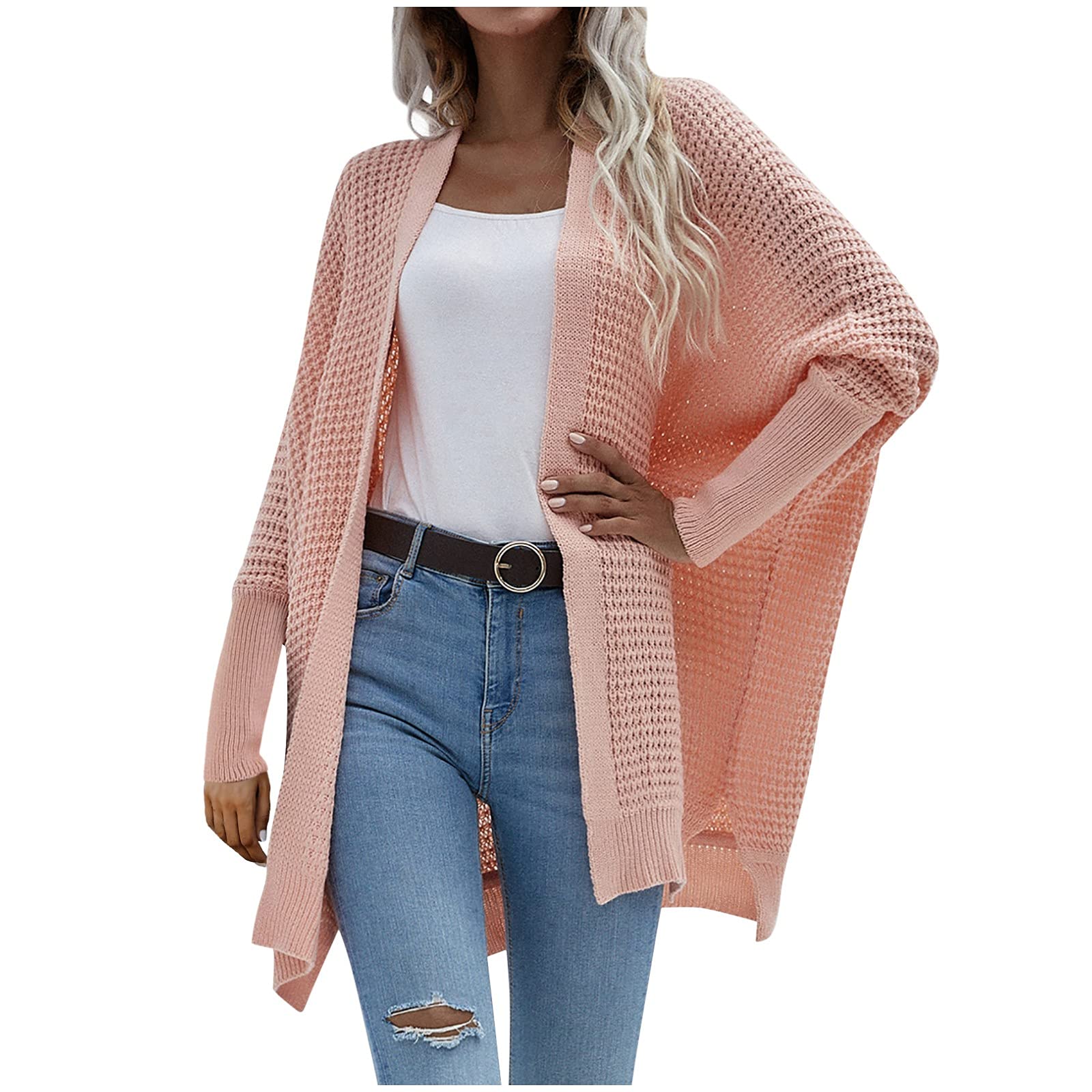 Trendy Women's Fall Sweaters - Long Sleeve Solid Color Open Cardigan | Plus Size Ugly Christmas Sweater for Women | Cozy Holiday Party & Casual Winter Wear