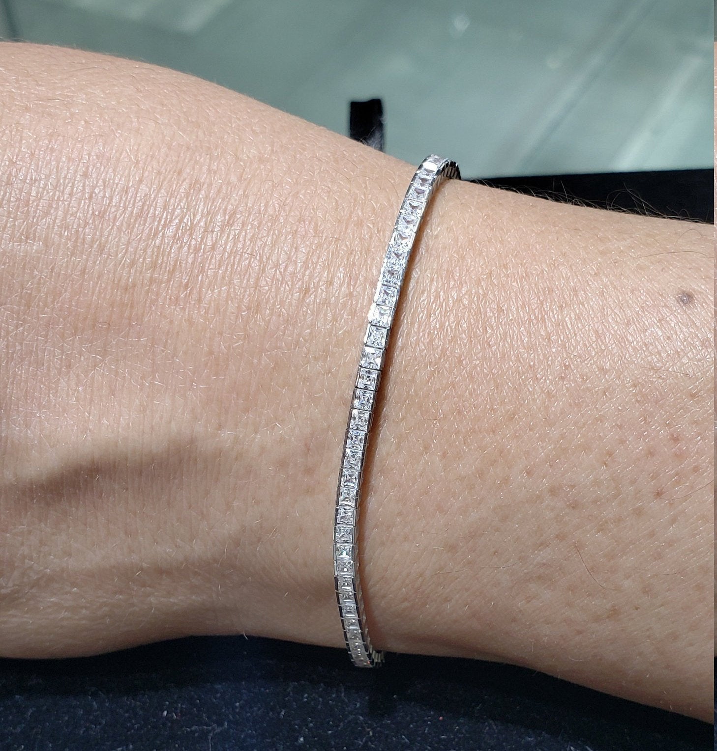 3 Carat Princess Cut Cubic Zirconia Tennis Bracelet - Elegant Channel Set Sterling Silver Jewelry for Women - Perfect for Weddings, Anniversaries & Special Occasions