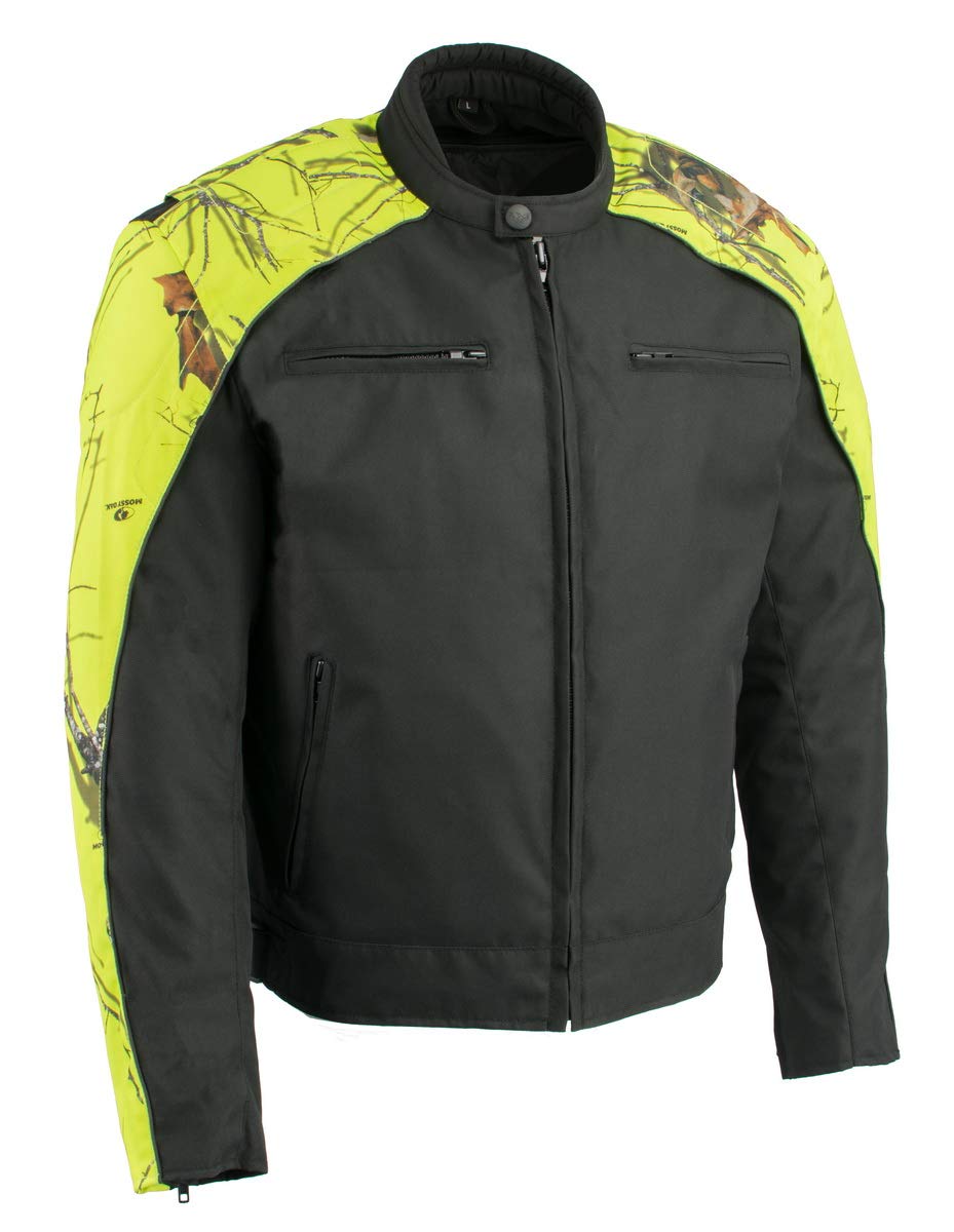 Milwaukee Leather MPM1787 Men's Black & Neon Orange Textile Motorcycle Jacket - Mossy Oak Camo Design for Outdoor Riding & Adventure
