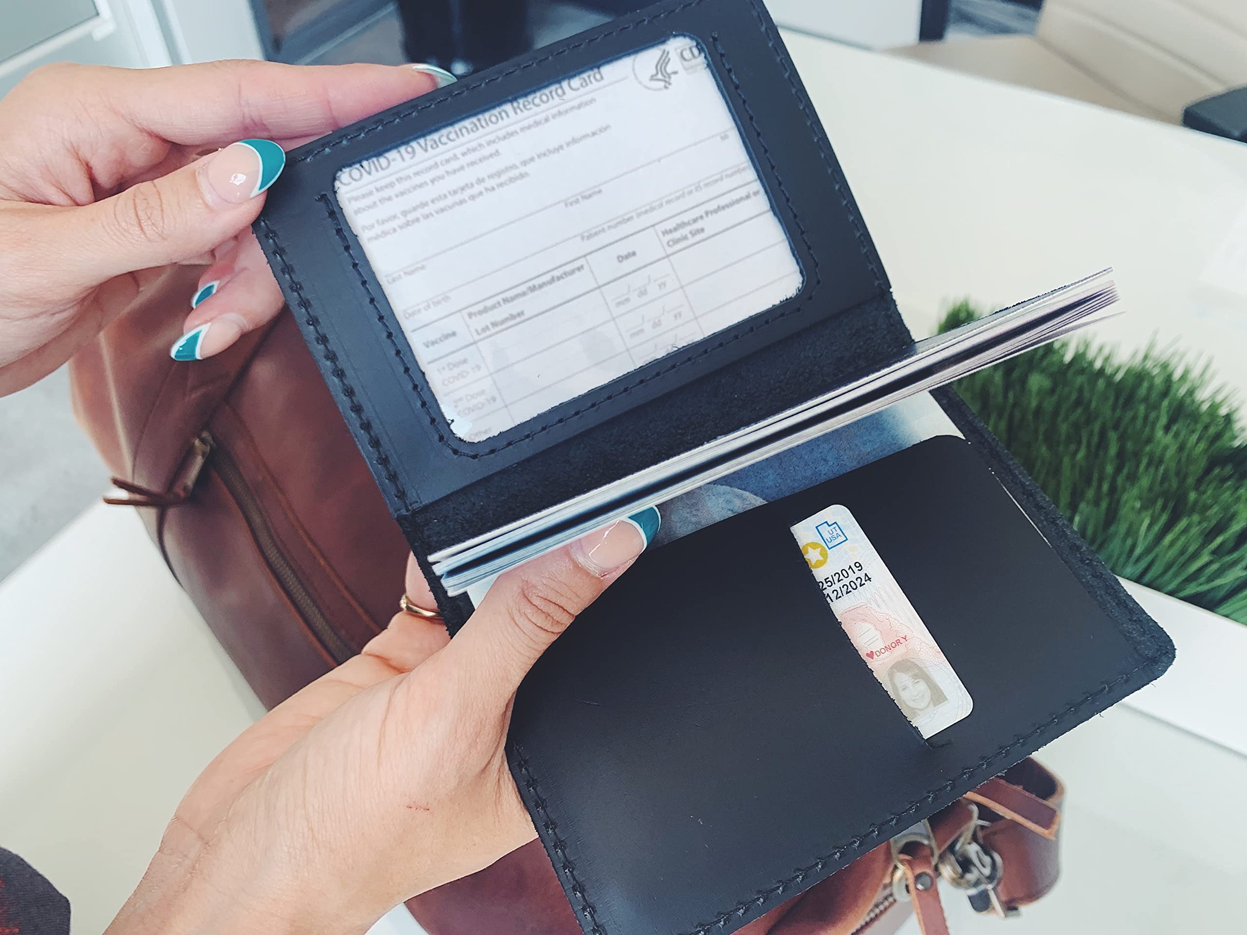 Genuine Leather Passport & Vaccine Card Holder - RFID Blocking Travel Organizer for Vaccination Records | Perfect for Airports, Business Trips & International Travel (Black)