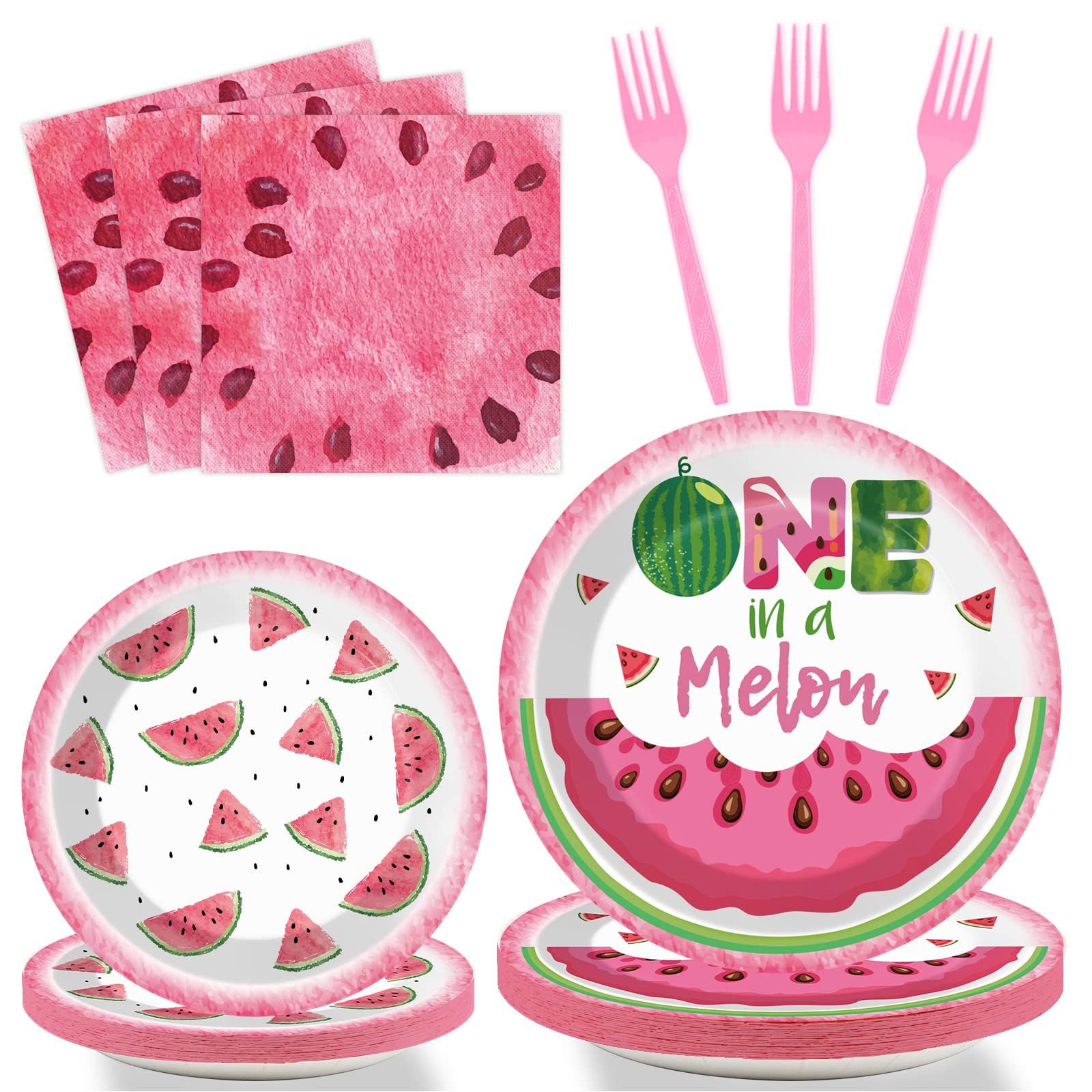 96-Piece Watermelon Party Decorations Set - Pink Sweet Melon Plates, Cups & Tableware for Girls 1st Birthday, Baby Shower & Summer Parties | First Birthday Party Supplies, Watermelon Theme Favors & Dinnerware for Outdoor BBQs, Pool Parties & Kids Celebrations