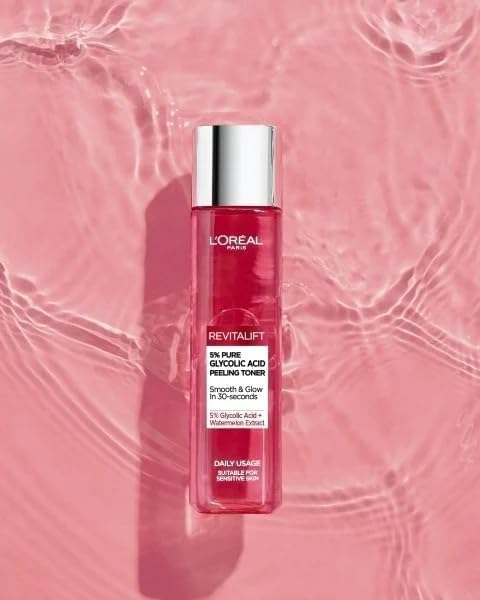 L'Oreal Revitalift Glycolic Acid Exfoliating Toner 180ml - Gentle Facial Peeling for Smooth, Glowing Skin - Perfect for Daily Skincare & Anti-Aging Routine