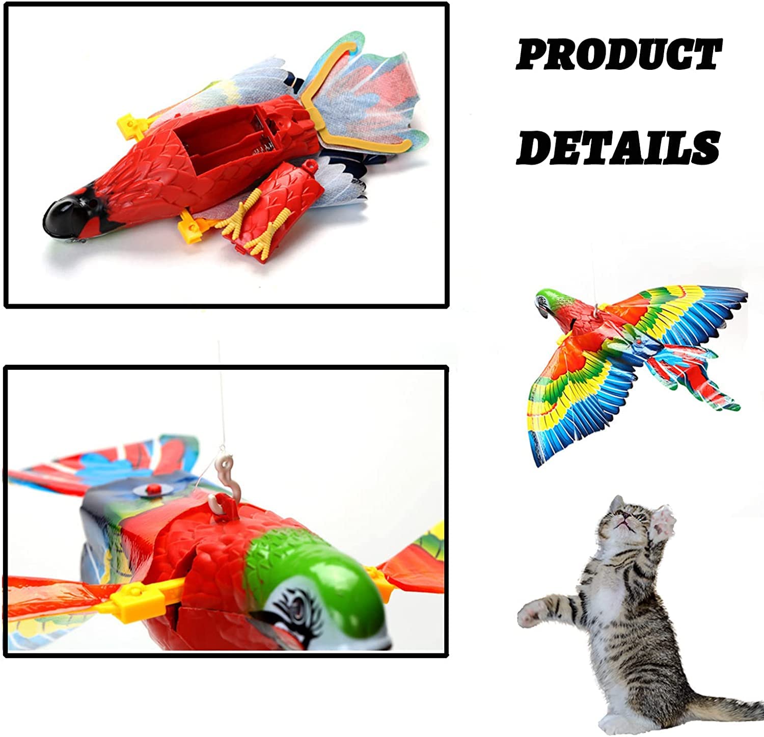 2 Pack Electronic Flying Bird Toy for Cats - Interactive Light-Up Cat Toy with Automatic Hanging Eagle & Parrot - Fun Indoor Pet Entertainment for Playtime & Exercise