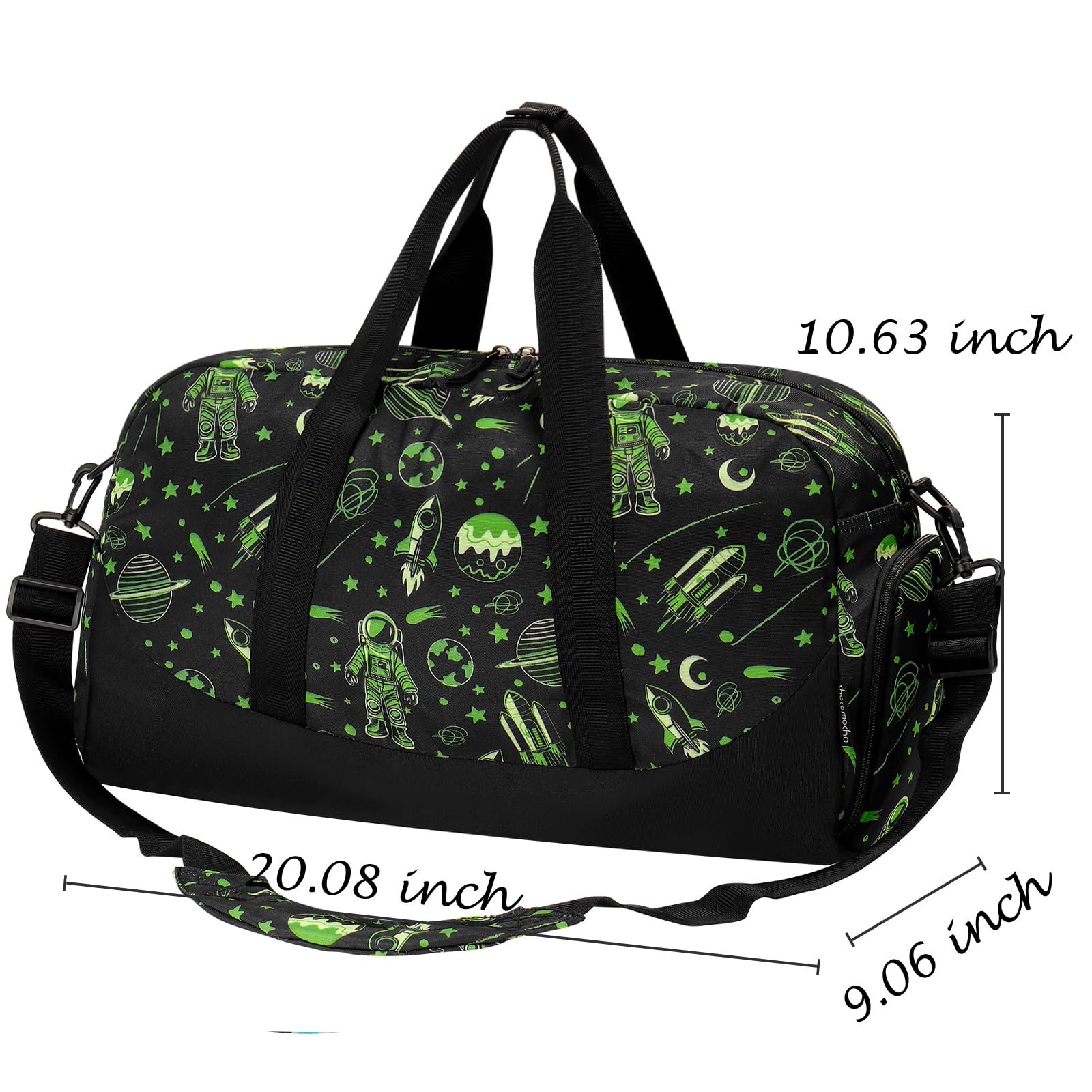 Choco Mocha Kids Astronaut Duffle Bag - Boys Travel & Overnight Backpack - Toddler Weekender Bag - Black Space Themed Carryall - Perfect for School, Sleepovers & Weekend Trips