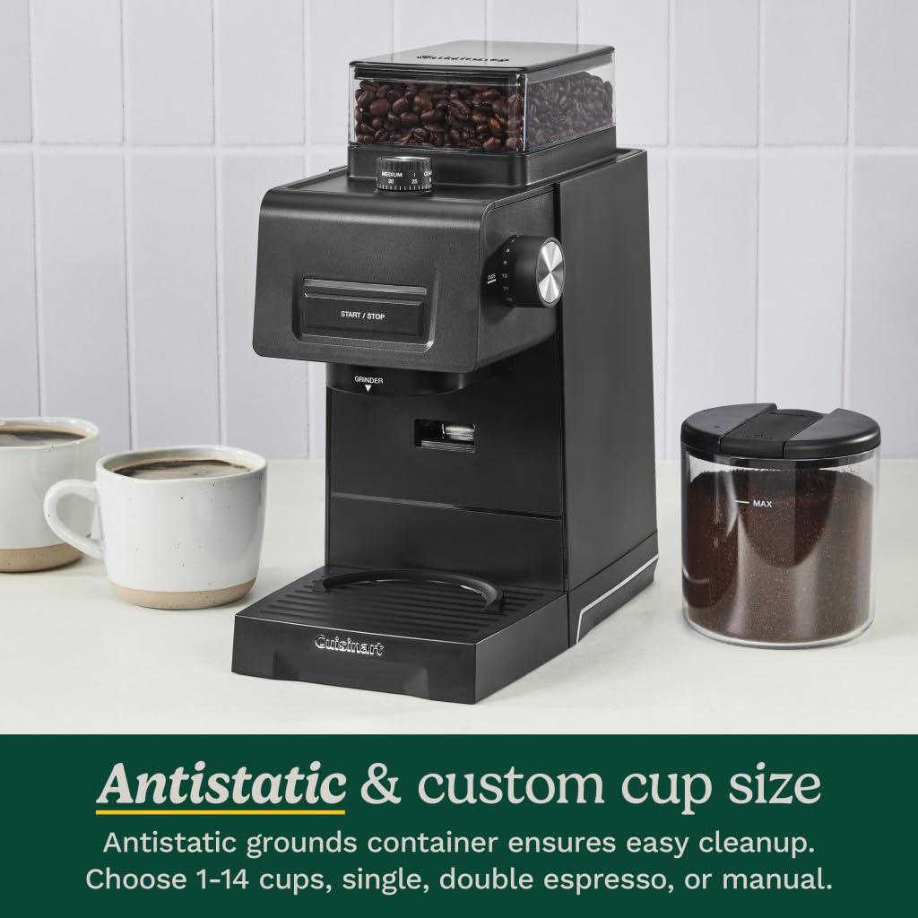 Cuisinart Conical Burr Coffee Grinder for Espresso & Drip Coffee - Perfect for Home Baristas & Coffee Enthusiasts - Ideal for Fresh Ground Coffee in Kitchens & Cafes