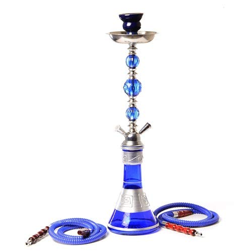 Premium 2 Hose Hookah Set with Glass Shisha Pipe - Complete Hookah Accessories Including Bowl, Silicone Hose & Tongs (Blue) for Home Parties, Lounges & Relaxation