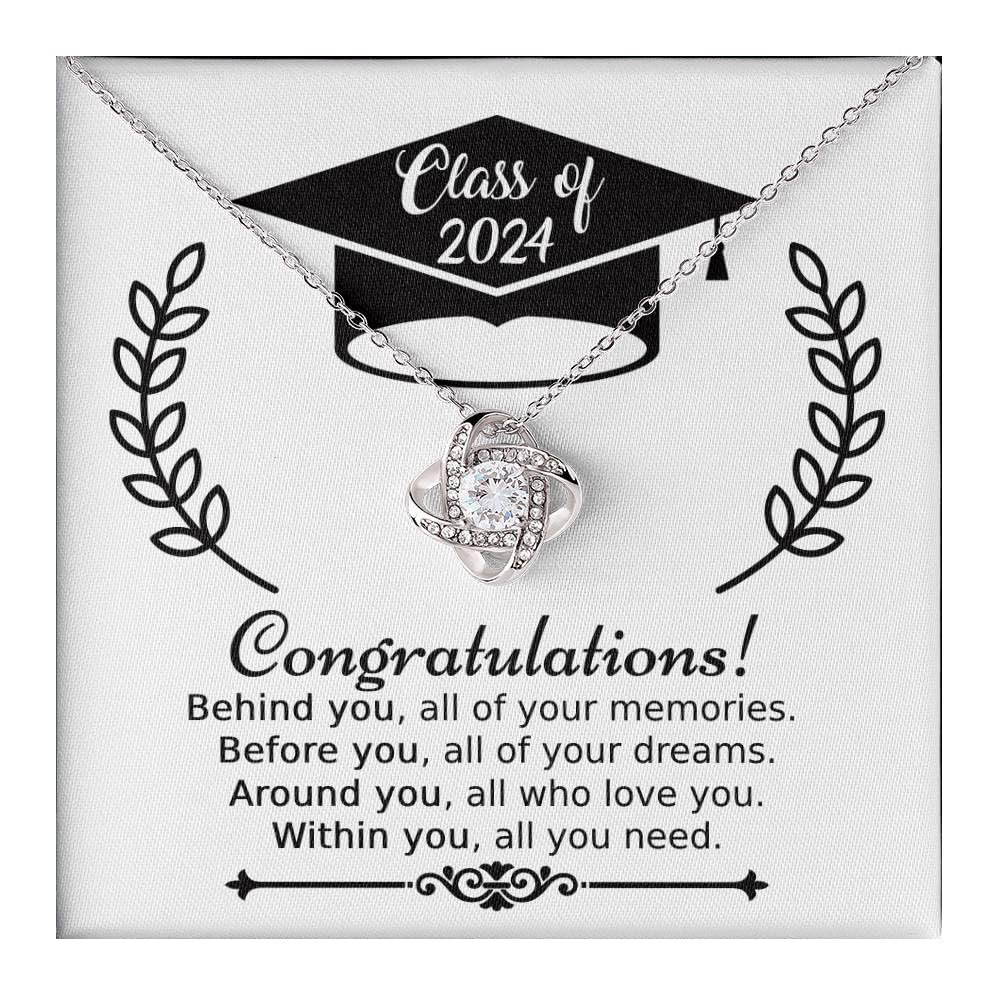 Class of 2024 Graduation Necklace - Two-Tone Love Knot Pendant Jewelry Gift for High School & College Graduates | Thoughtful Present for Women | Perfect for Commencement Ceremonies & Graduation Parties