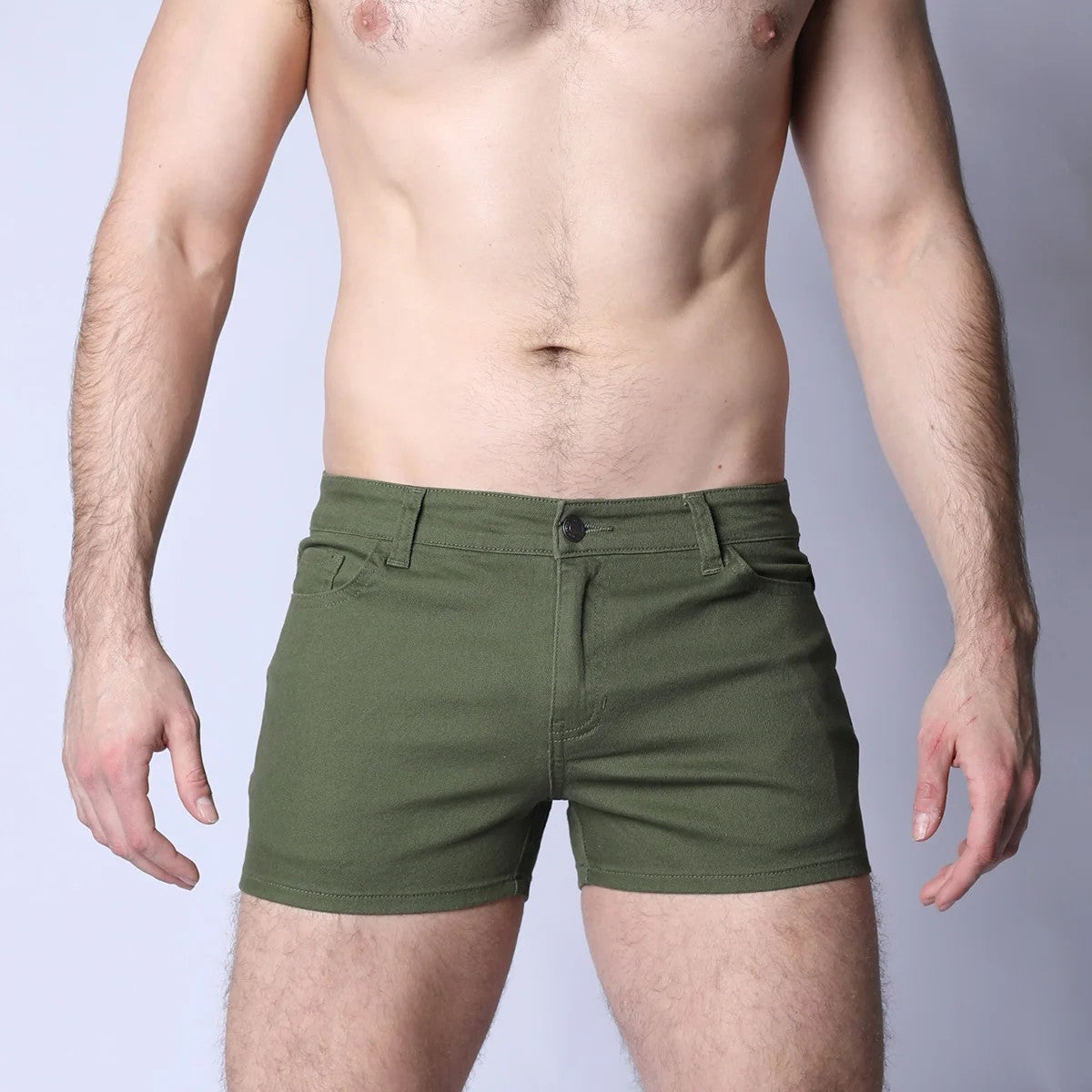Timoteo Amalfi 3 Slim Fit Super Stretch Cotton Twill Shorts for Men - Olive Green Casual Summer Shorts for Beach, Travel & Outdoor Activities