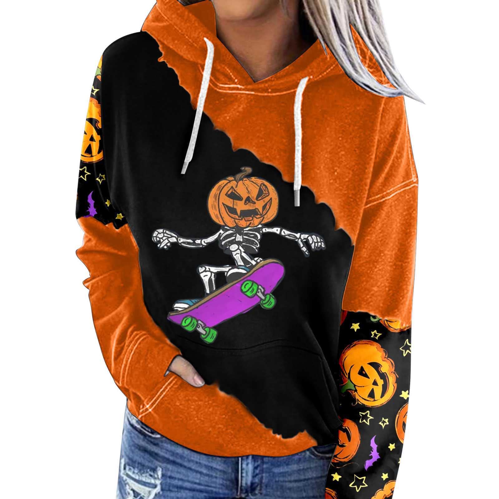 Halloween Sweatshirt for Women - Fashion Oversized Skeleton Crewneck Hoodie | Cozy Fitness Sweater for Halloween Parties, Costume Events & Casual Wear