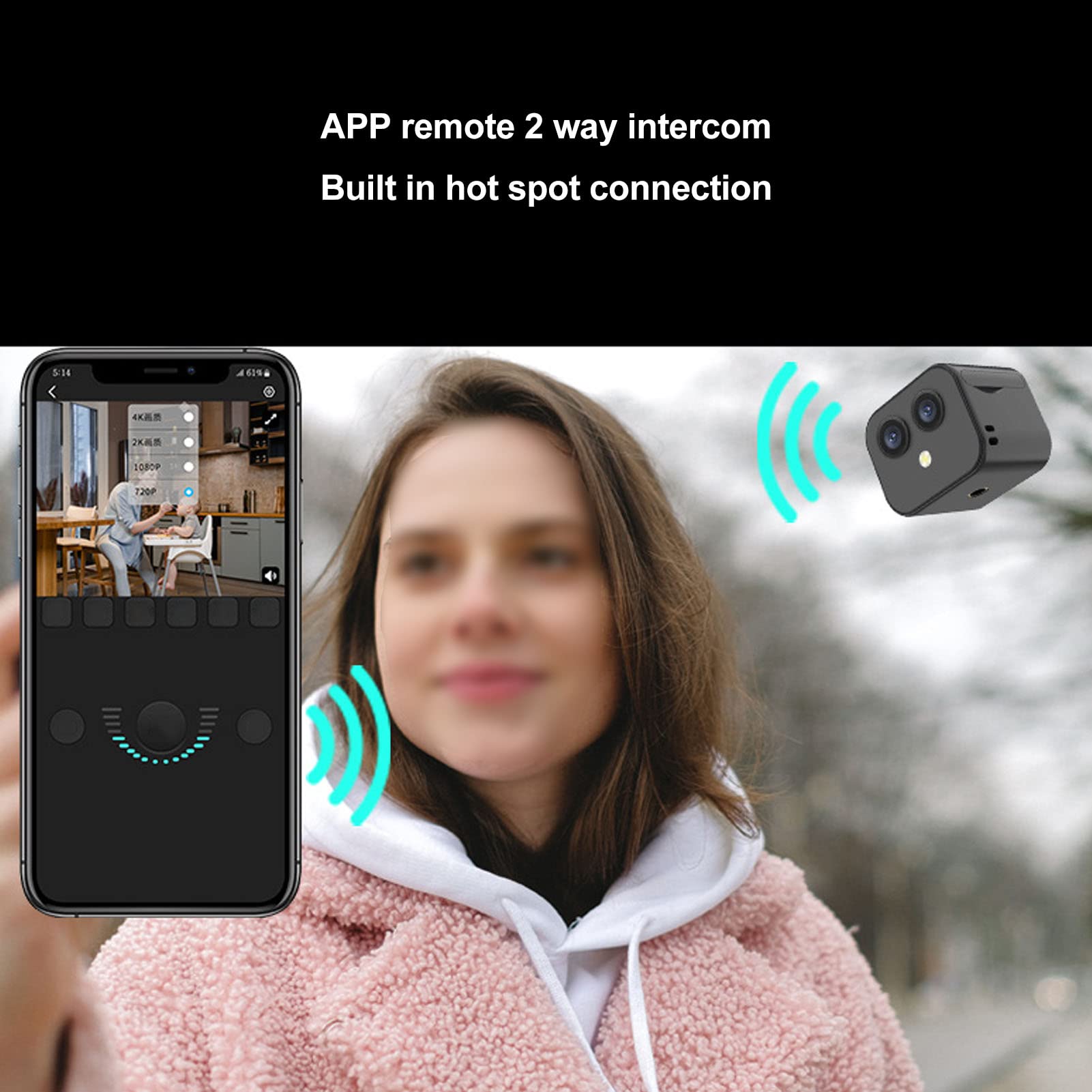 Zunate Mini Security Camera 4K WiFi Surveillance Dual Lens IP Camera with APP Control, 2-Way Audio & 170° Wide Angle - Ideal for Home Security, Baby Monitor, Pet Camera, Living Room & Corridor Surveillance