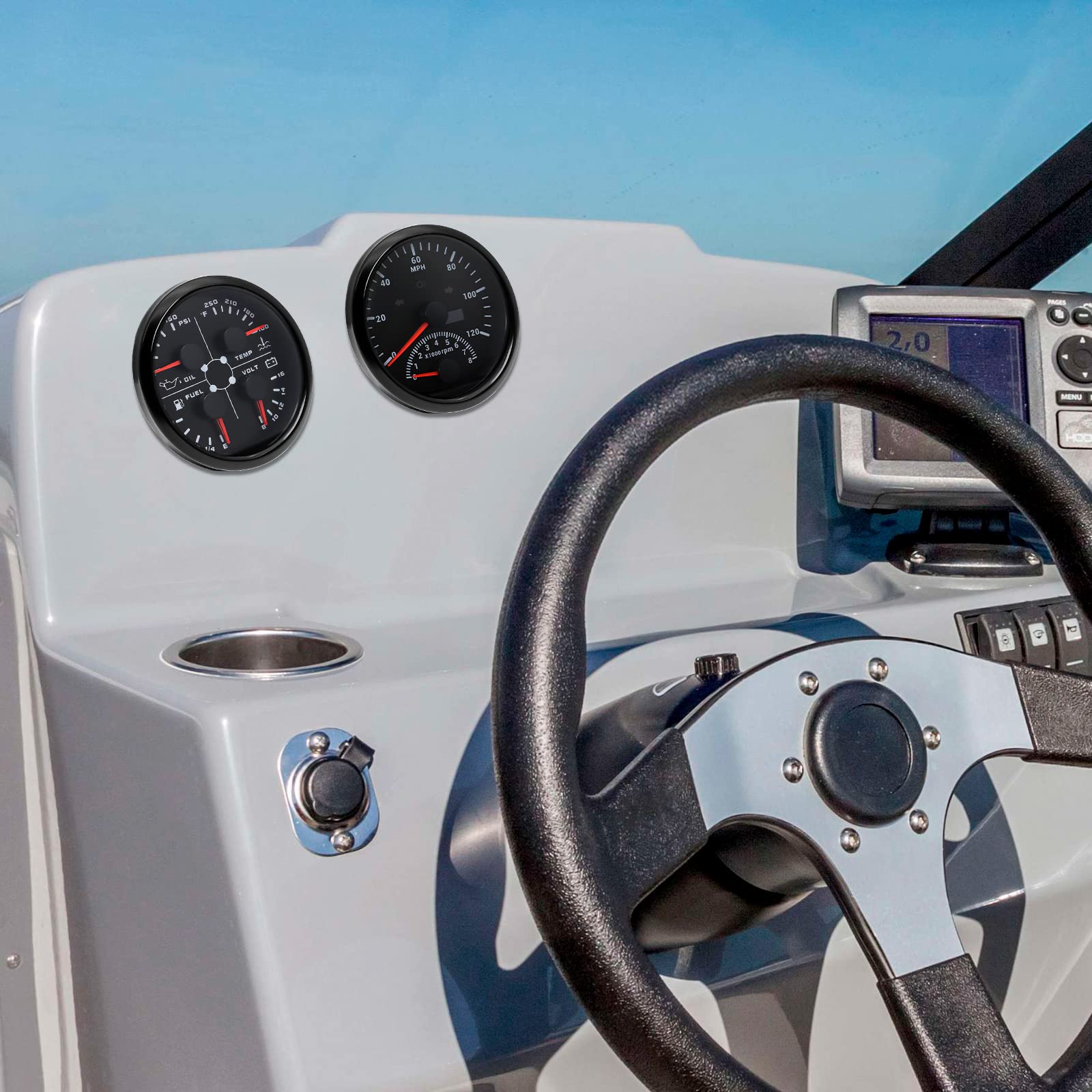 ARTILAURA 4-in-1 GPS Speedometer Gauge Set with Tachometer, Fuel Level, Water Temperature & Oil Pressure - Universal Digital Dashboard Display for Cars, Boats, Trucks & Marine Vehicles (Black) | Perfect for Road Trips, Marine Navigation & Vehicle Performance Monitoring