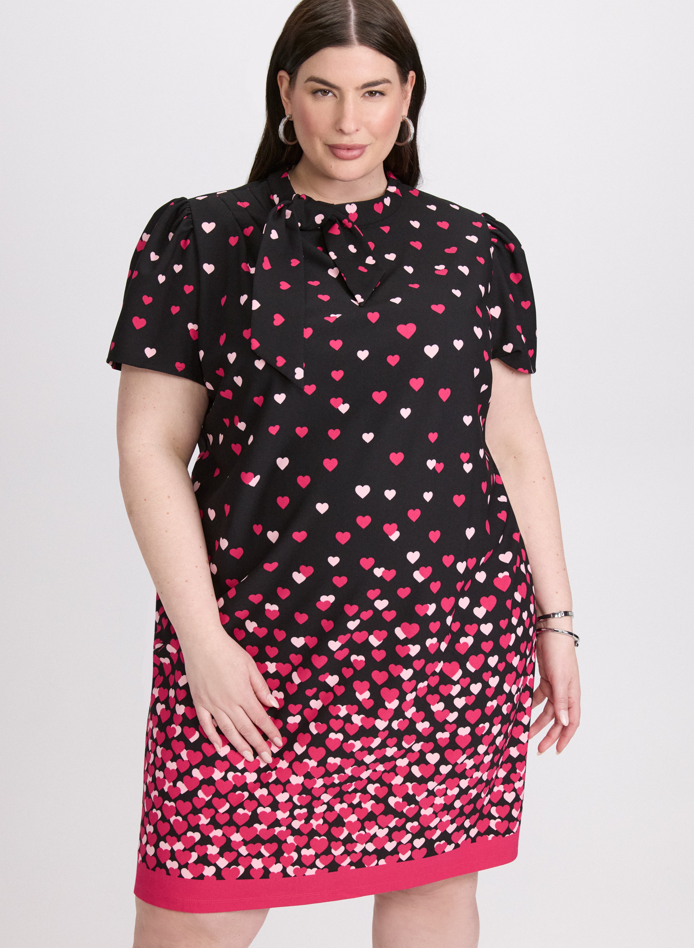 Cascade Heart Print Dress - Flowy Summer Dress for Women, Elegant Floral Print A-Line Dress, Perfect for Dates, Parties, and Beach Vacations