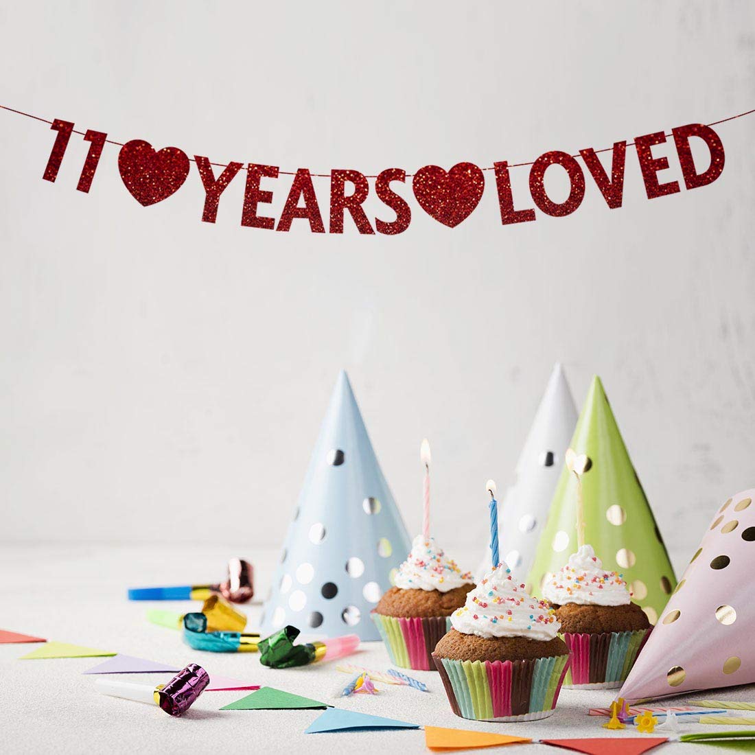Red Glitter Happy 11th Birthday Banner - Premium Party Decorations for 11 Year Old Birthday Celebrations, Home Decor & Photo Backdrops