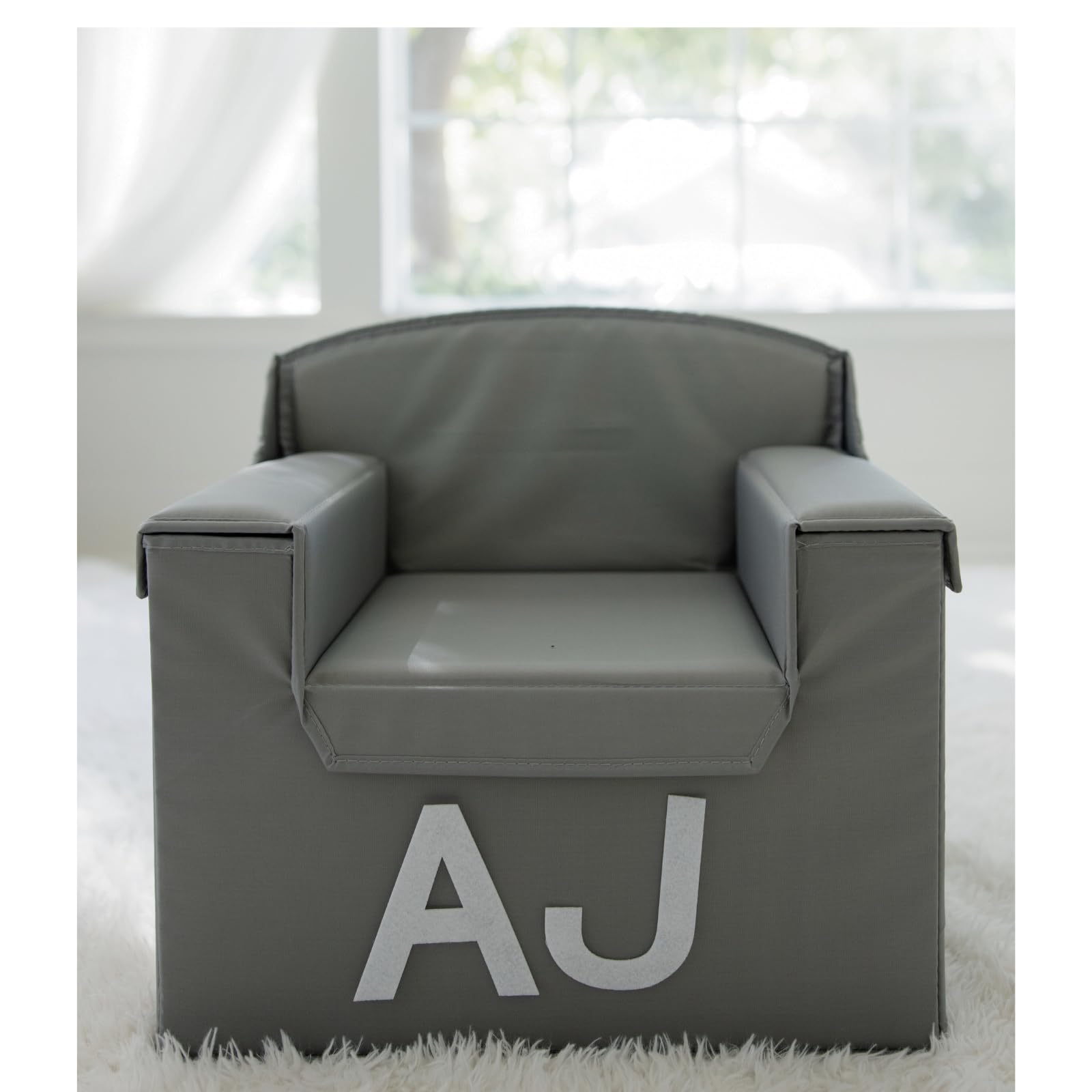 Personalized Grey EMBRACE PLAY Toddler Chair for Kids - Calming Corner, Reading Nook & Toy Storage - Durable Children's Chair for Playroom, Classroom or Nursery