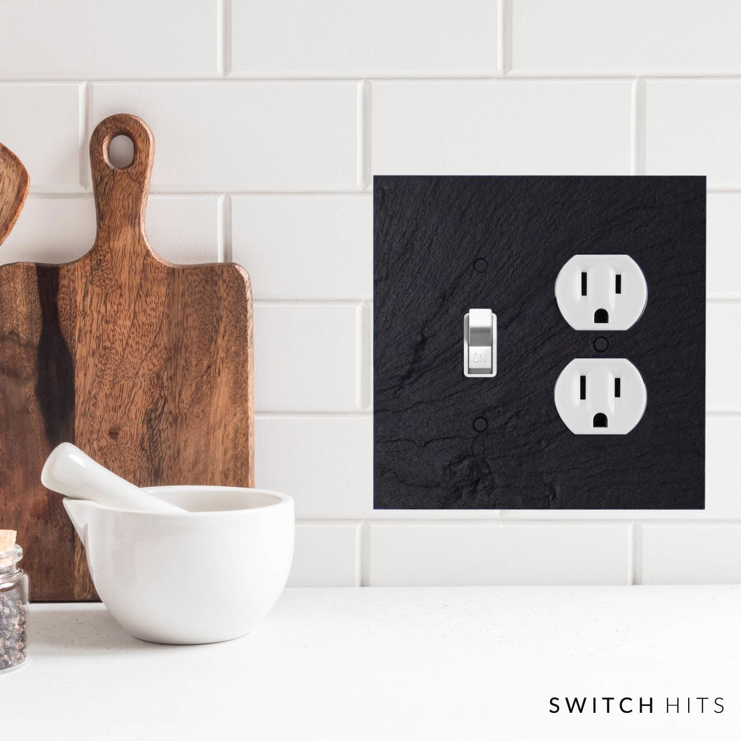 Decorative Vermont Slate Charcoal Electrical Switch Plate Cover - 2 Gang Outlet Wall Plate (5” W x 5” H) for Light Switch & Duplex Receptacle | Durable Faceplate for Home, Office & Commercial Use