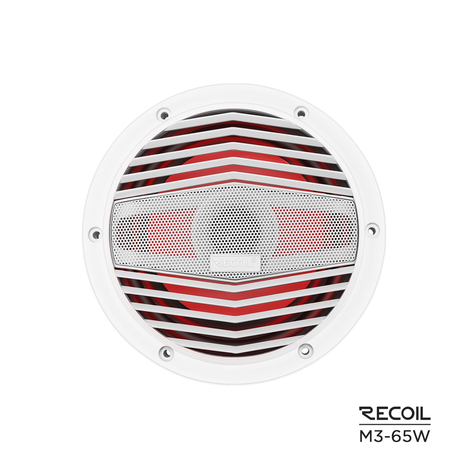 RECOIL M3-65W 6.5 Inch 2-Way Marine Boat Coaxial Speakers with Built-in RGB LED Lights - Pair of 4Ohm 210W Max Waterproof White Speakers for Boats, Yachts & Outdoor Marine Audio Systems
