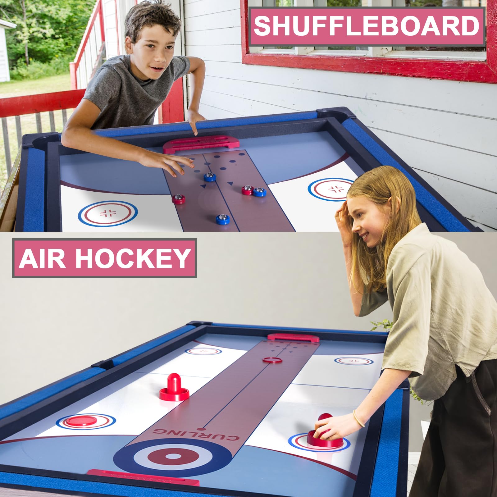 Premium Multi-Game Table Set - Table Tennis, Bowling, Shuffleboard & Air Hockey for Indoor Fun | Perfect for Game Rooms, Basements & Family Entertainment