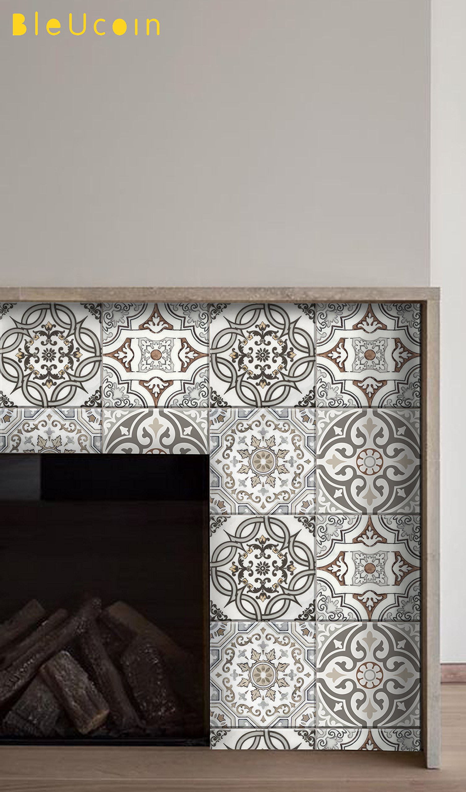 Bleucoin Art Deco Peel and Stick Tile Stickers - Waterproof Removable Wall Decals for Kitchen Backsplash, Bathroom, Renters & DIY Home Decor (44-Pack, 5.5x5.5 Inches) - Perfect for Updating Apartments, Dorm Rooms & Rental Properties Without Damage