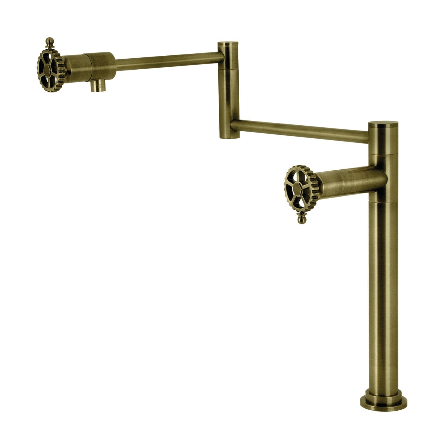 Stainless Steel Fuller Two Handle Deck Mount Pot Filler Faucet - Perfect for Kitchen Sink, Stove & Cooking Area