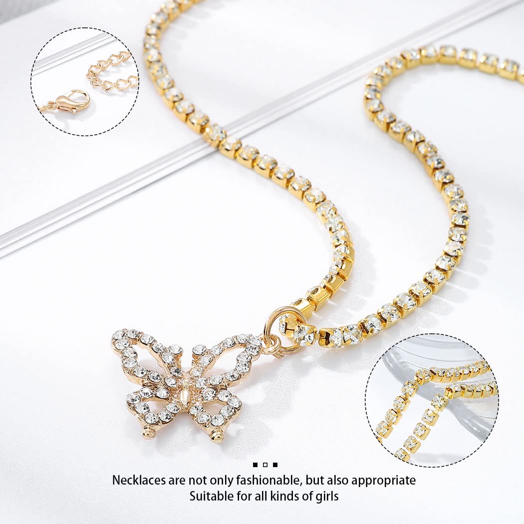 Elegant Gold Crystal Butterfly Pendant Choker Necklace - Sparkly Rhinestone Hip Hop Jewelry for Women & Girls | Perfect for Parties, Clubs, and Everyday Wear