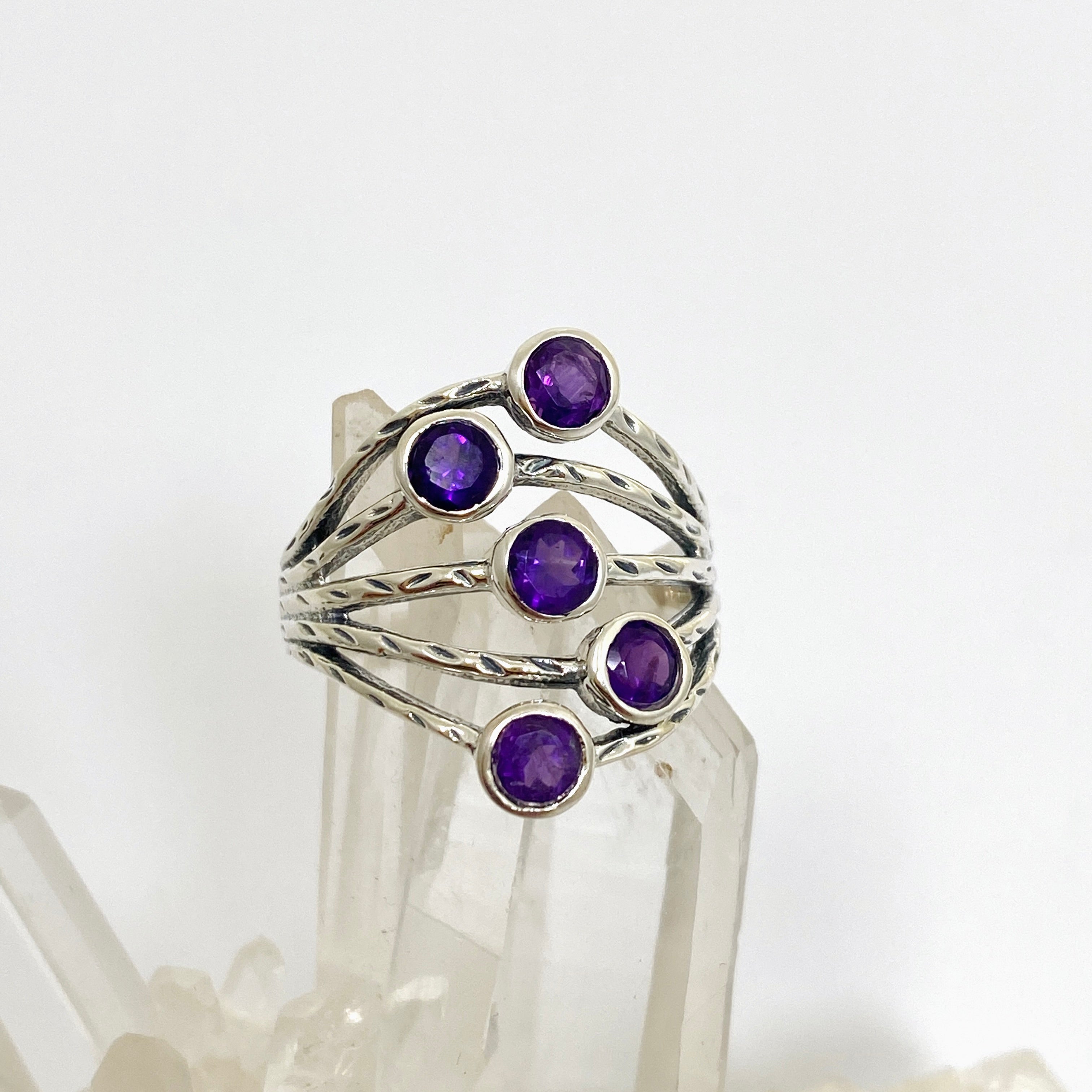 Amethyst Multi-Stone Faceted Gemstone Ring R3875 | Elegant Purple Crystal Jewelry for Women | Perfect for Weddings, Parties & Everyday Wear