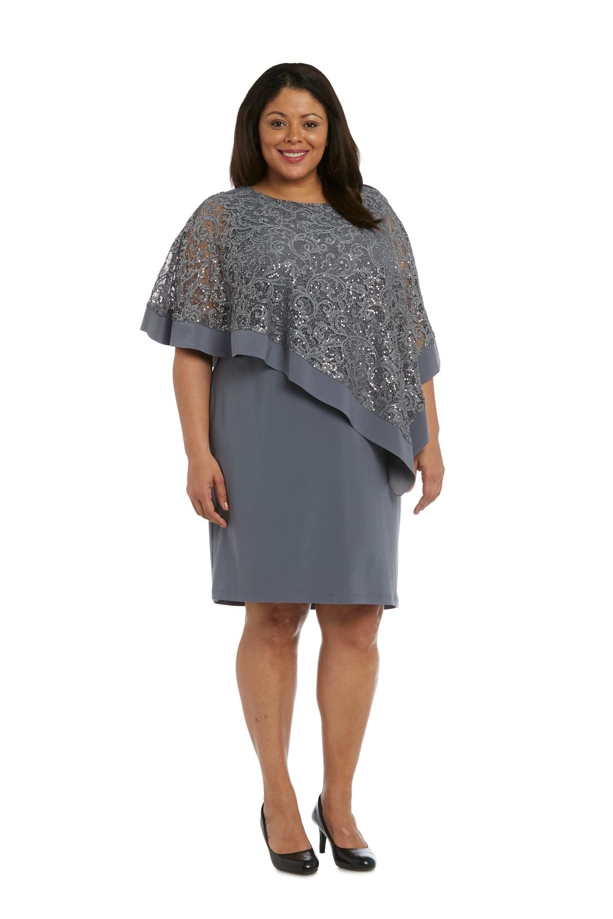 R&M Richards Women's Plus Size Short Lace-Up Poncho Dress - Large | Elegant Boho Chic Outfit for Parties, Weddings & Special Occasions