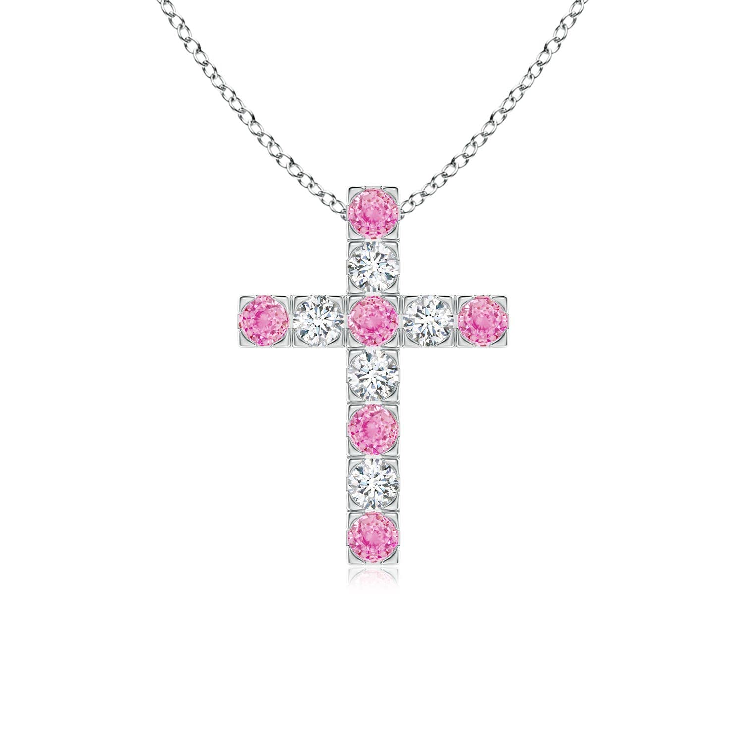 Natural Pink Sapphire Cross Pendant Necklace for Women - 14K Solid Gold/Platinum September Birthstone Jewelry - Elegant Gift for Her, Birthday, Wedding Anniversary - Perfect for Daily Wear, Special Occasions & Gifting