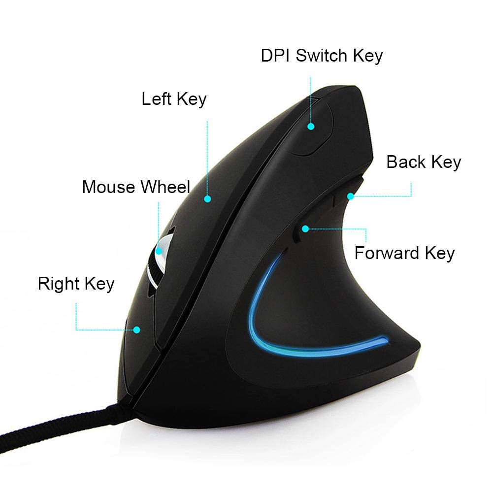 Wendry Wired Ergonomic Mouse - 3200DPI Vertical Gaming Mouse with 6D Adjustable Design & LED Backlight - Comfortable Optical Mouse for PC, Laptop, Office & Gaming (Black) | Perfect for Long Work Sessions & Competitive Gaming